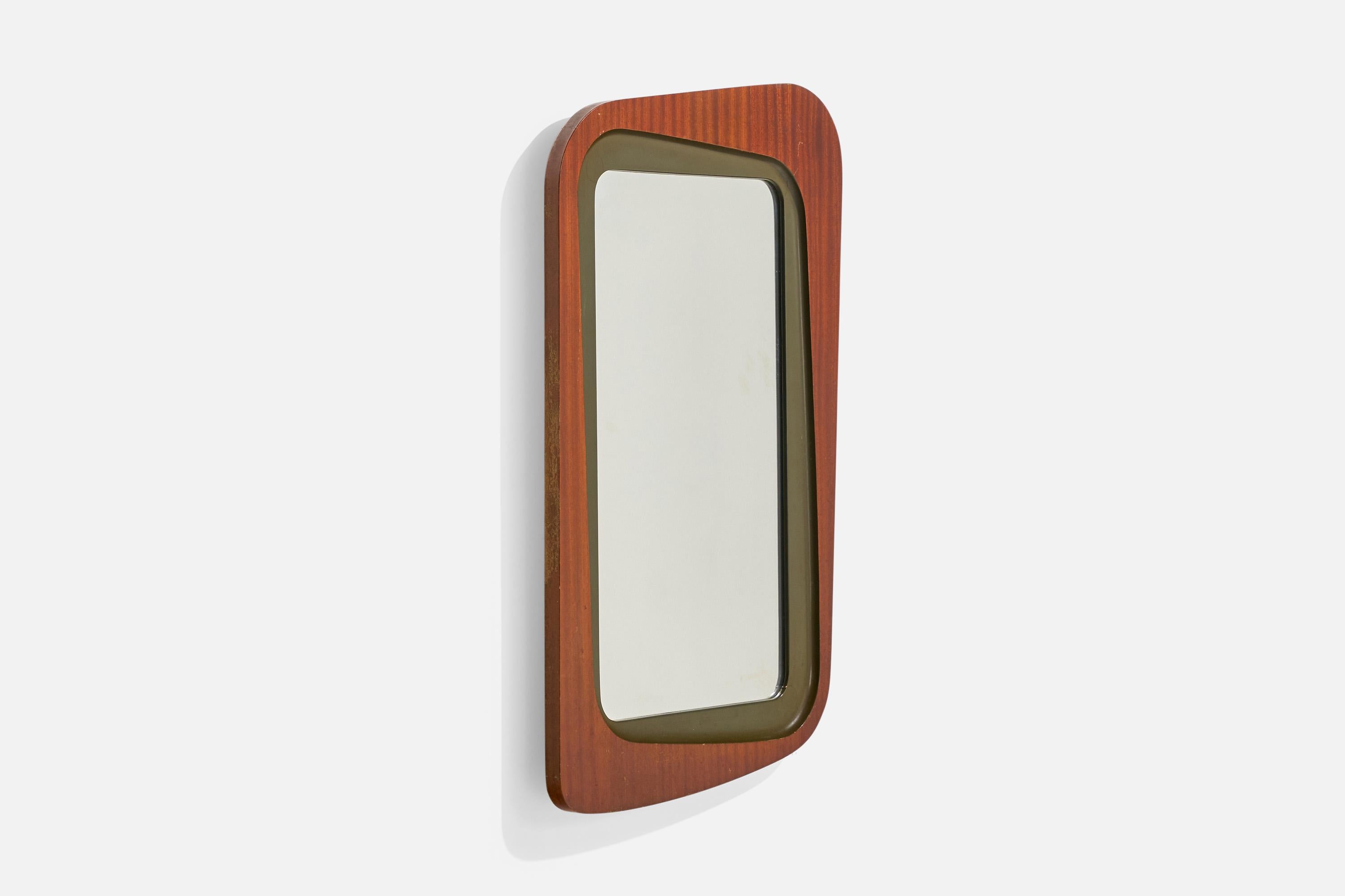 Mid-Century Modern Glas & Trä, Wall Mirror, Rosewood, Crystal Glass, 1950s For Sale