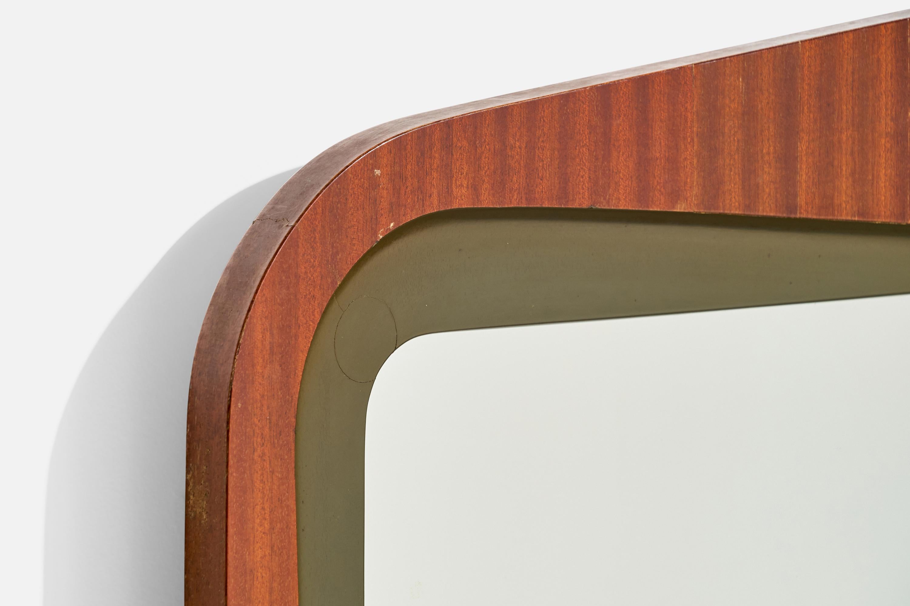 Swedish Glas & Trä, Wall Mirror, Rosewood, Crystal Glass, 1950s For Sale