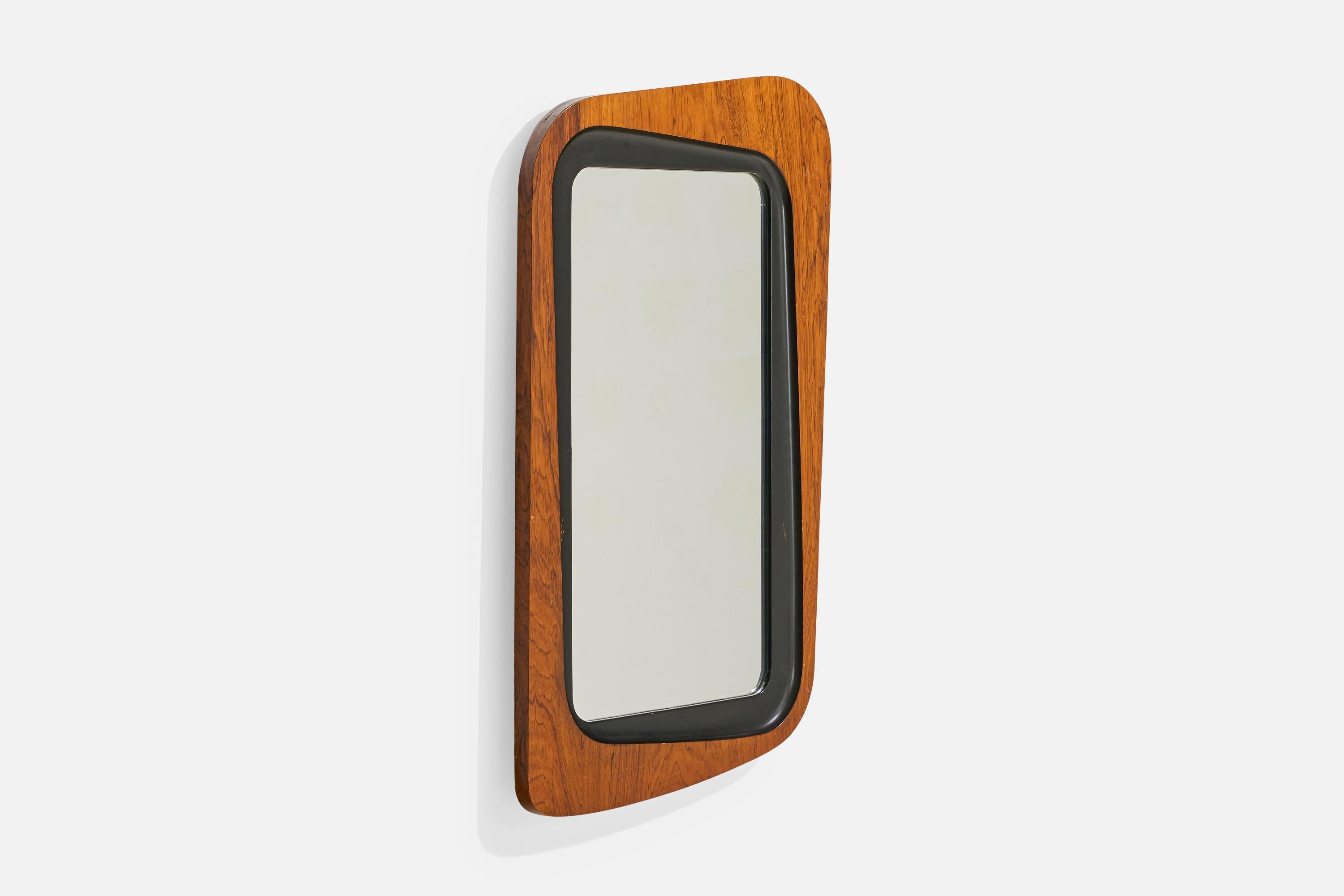Swedish Glas & Trä, Wall Mirror, Rosewood, Crystal Glass, 1950s For Sale