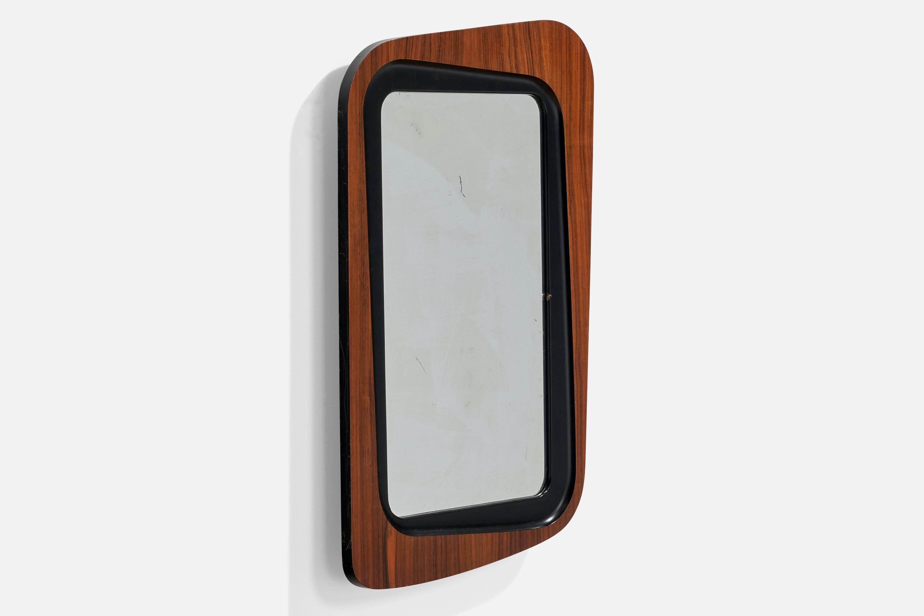 Swedish Glas & Trä, Wall Mirror, Rosewood, Crystal Glass, 1950s For Sale