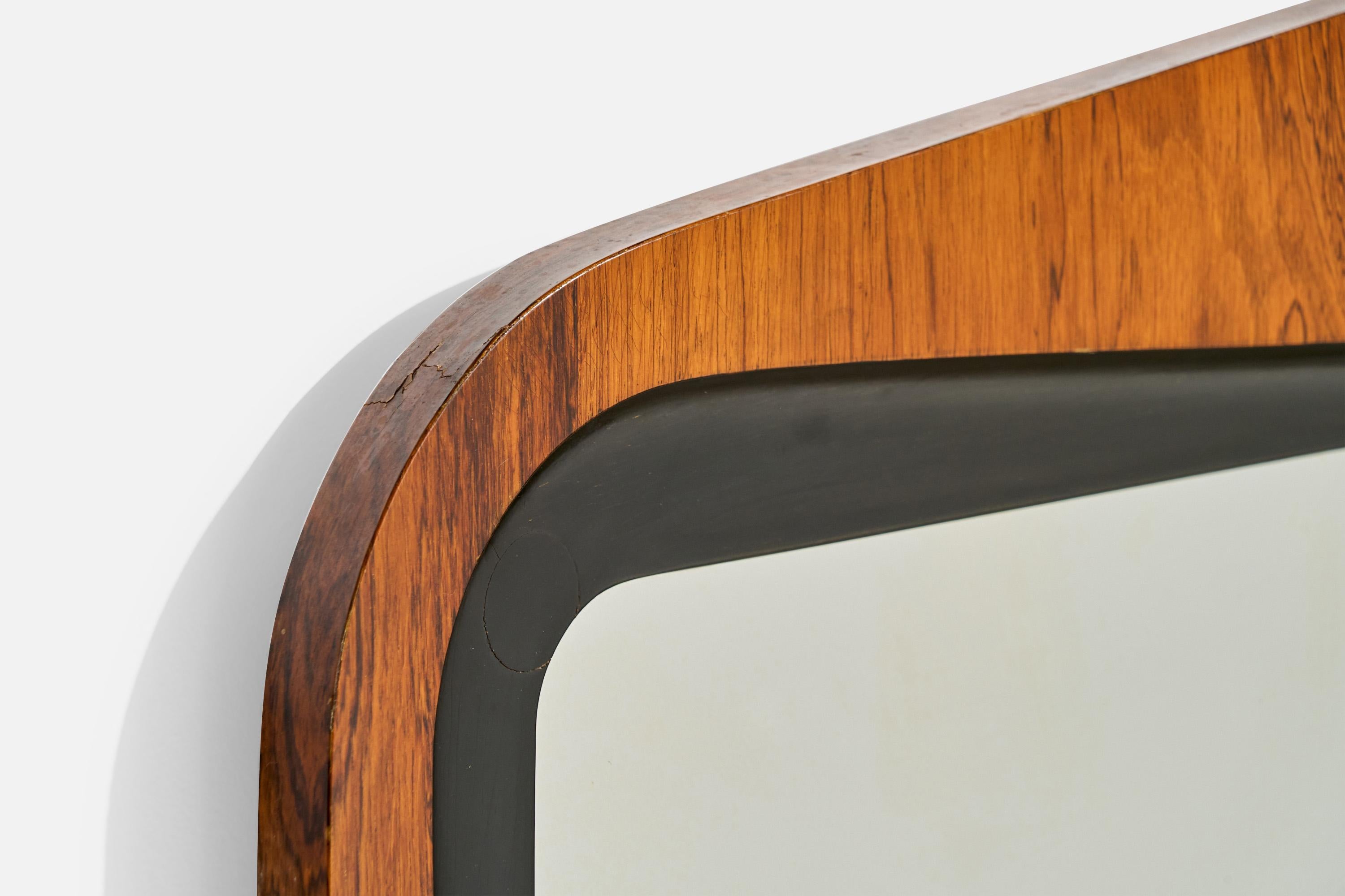 Glas & Trä, Wall Mirror, Rosewood, Crystal Glass, 1950s In Good Condition For Sale In High Point, NC