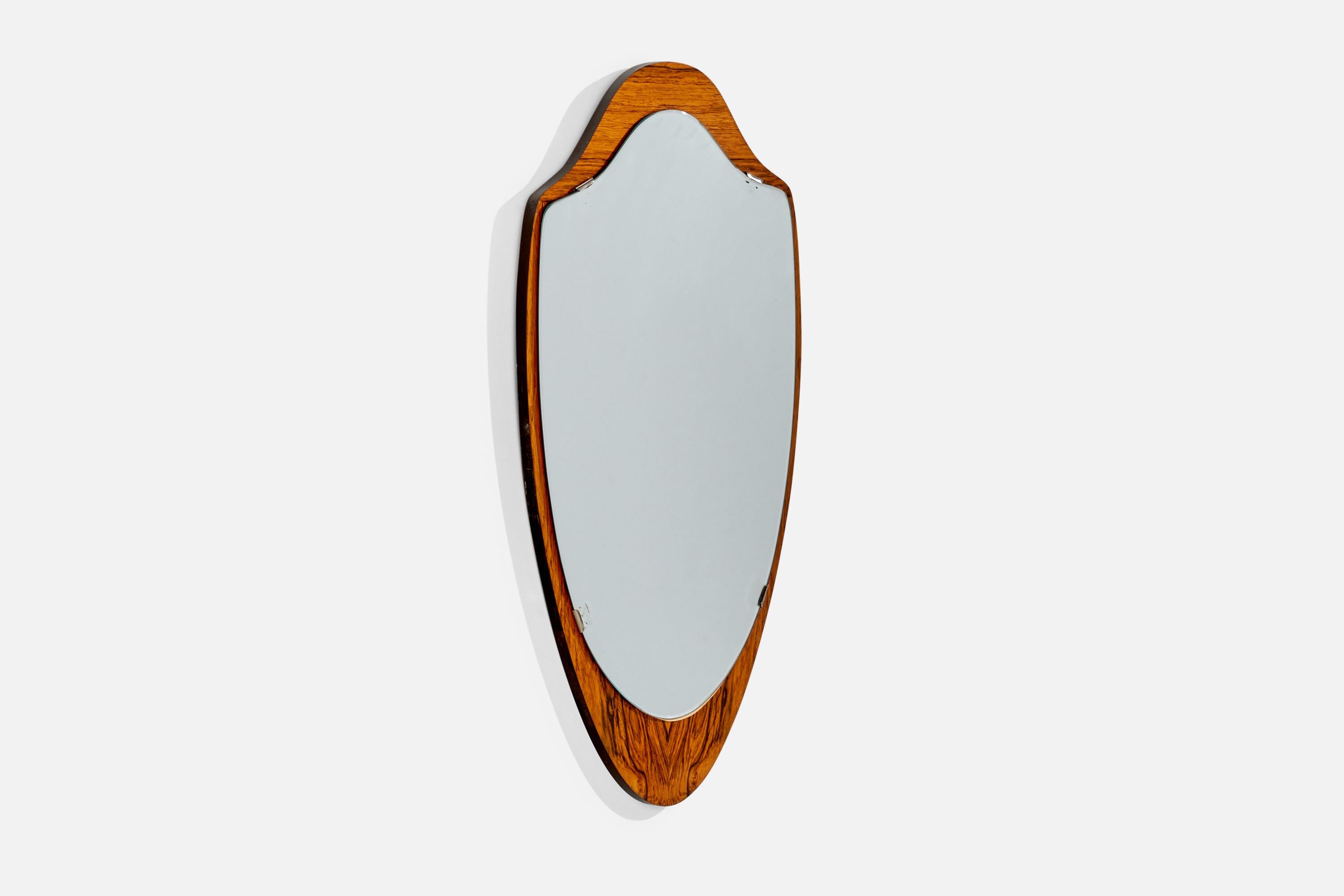 Mid-Century Modern Glas & Trä, Miroir mural, Bois de rose, Miroir, Hovmantorp Suède 1950s en vente