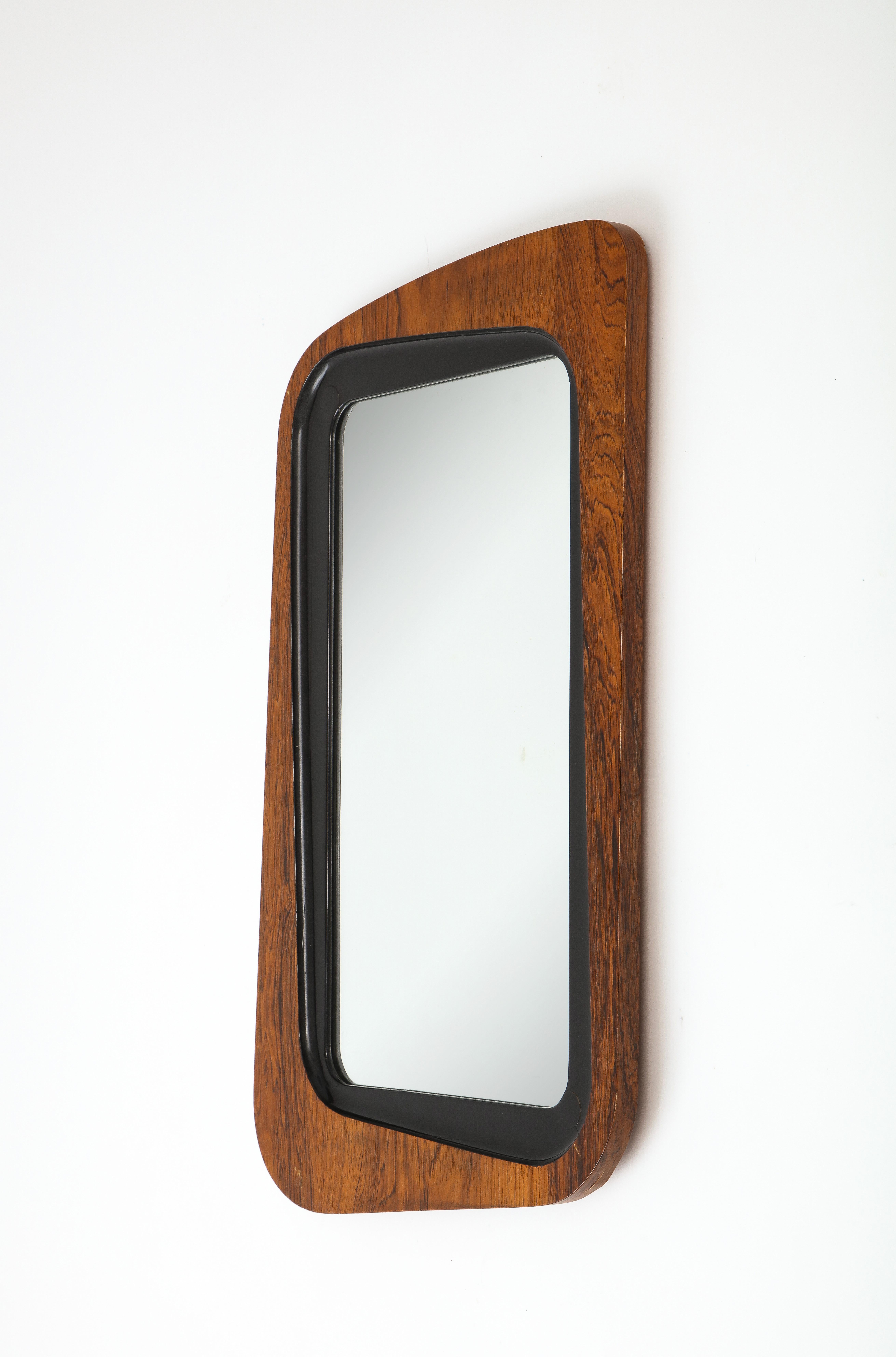 Mid-20th Century Glas & Trä Wall Mirror Rosewood & Painted Wood Hovmantorp, Sweden 1950's For Sale