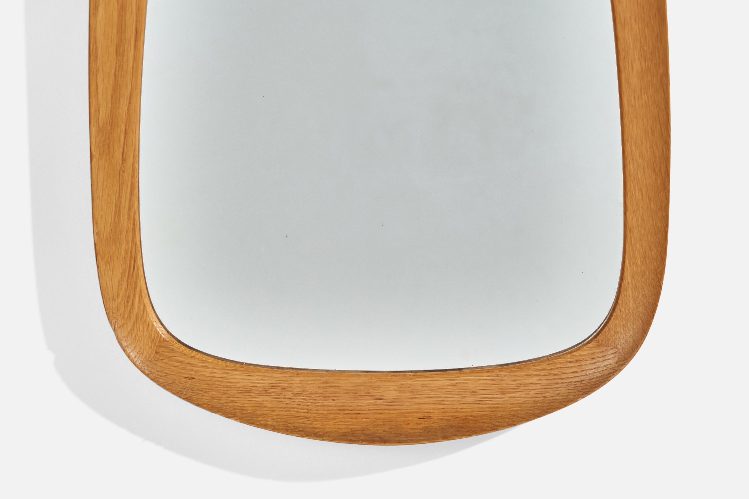 Mid-20th Century Glas & Trä, Wall Mirror, Stained Oak, Crystal Glass, Sweden, 1950s For Sale