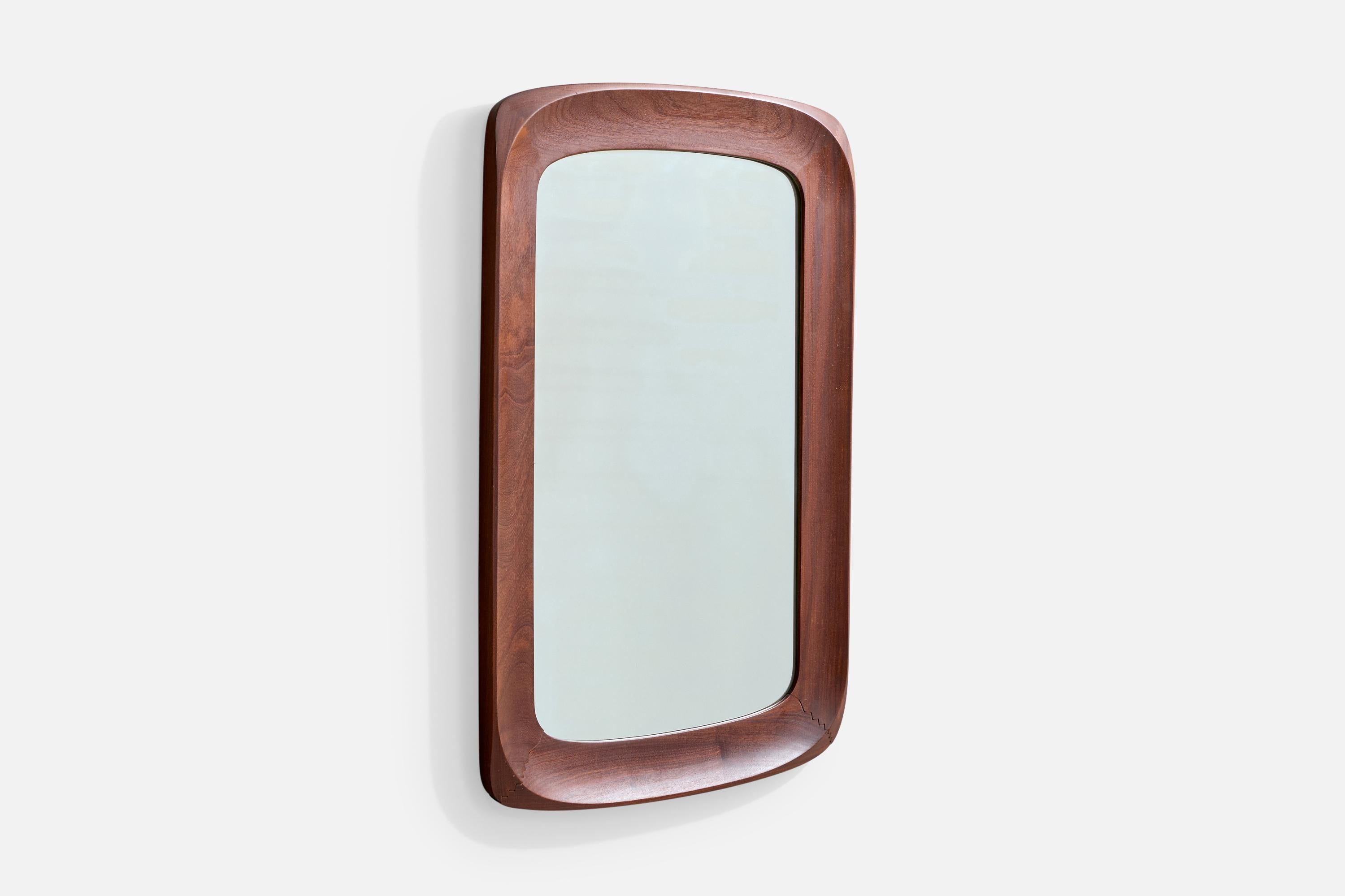 Mid-Century Modern Glas & Trä, miroir mural, Oak Oak teinté, Suède, 1960 en vente