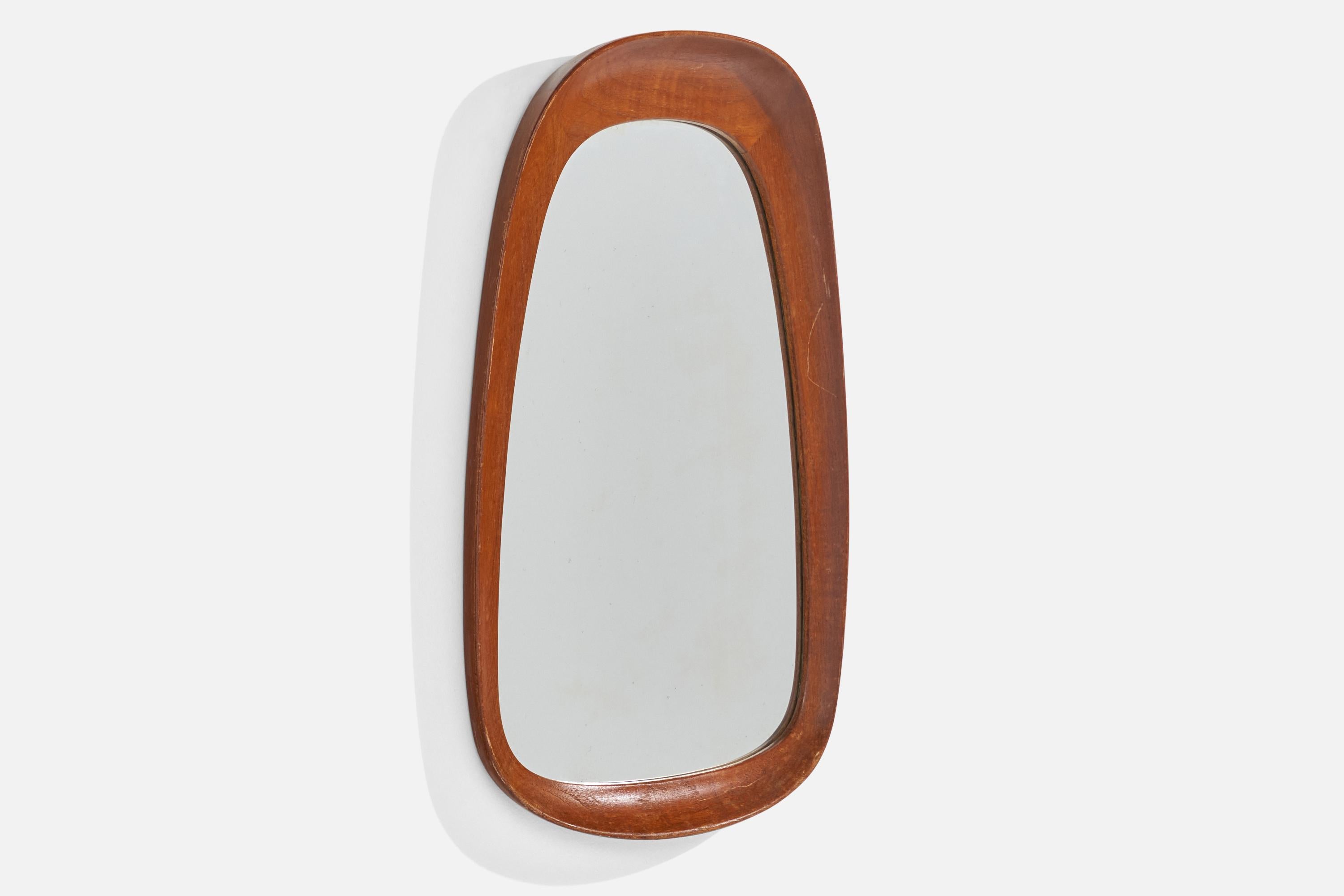 Mid-Century Modern Glas & Trä, Wall Mirror, Teak, Crystal Glass, 1950s For Sale