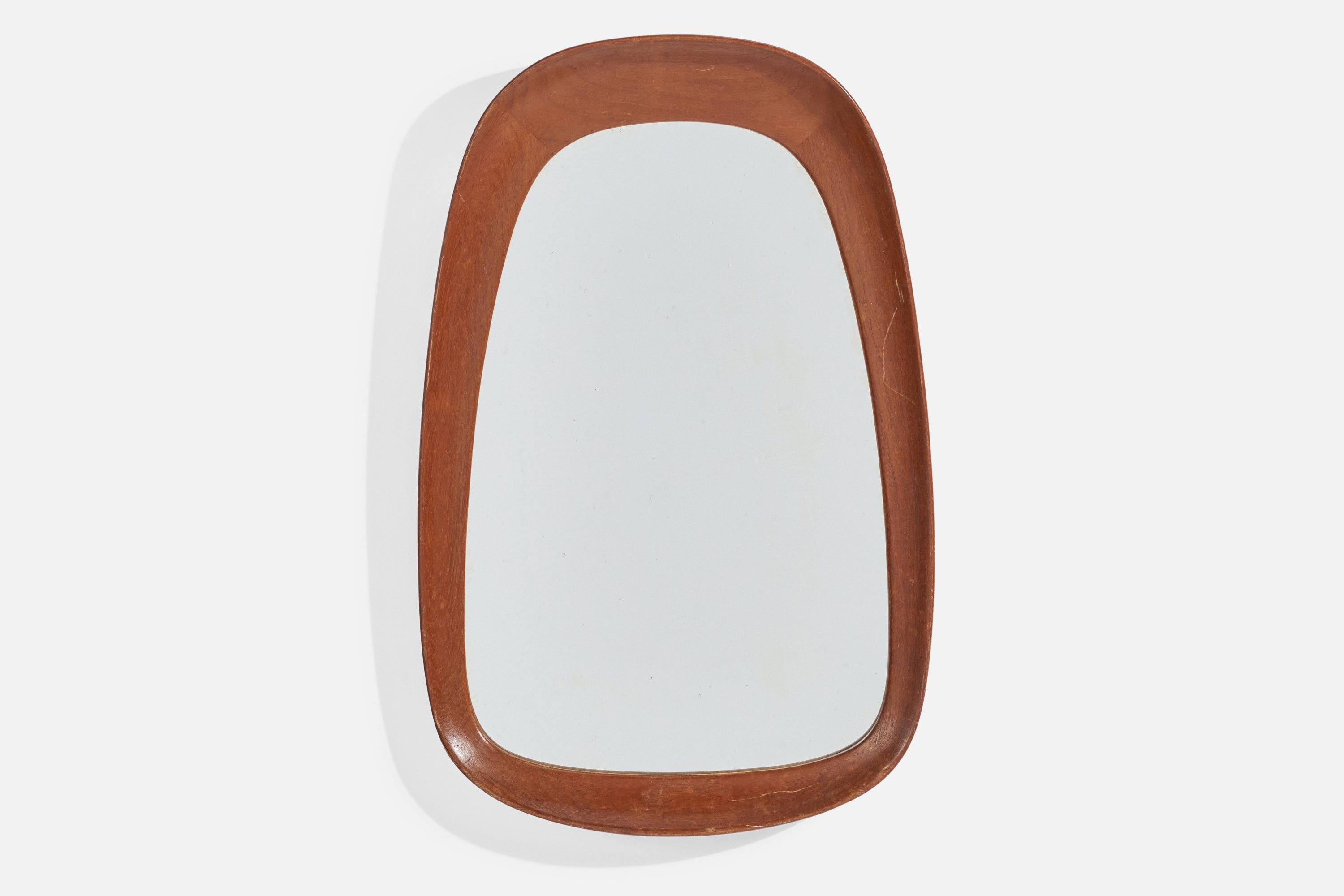 Glas & Trä, Wandspiegel, Teak, Kristallglas, 1950er Jahre