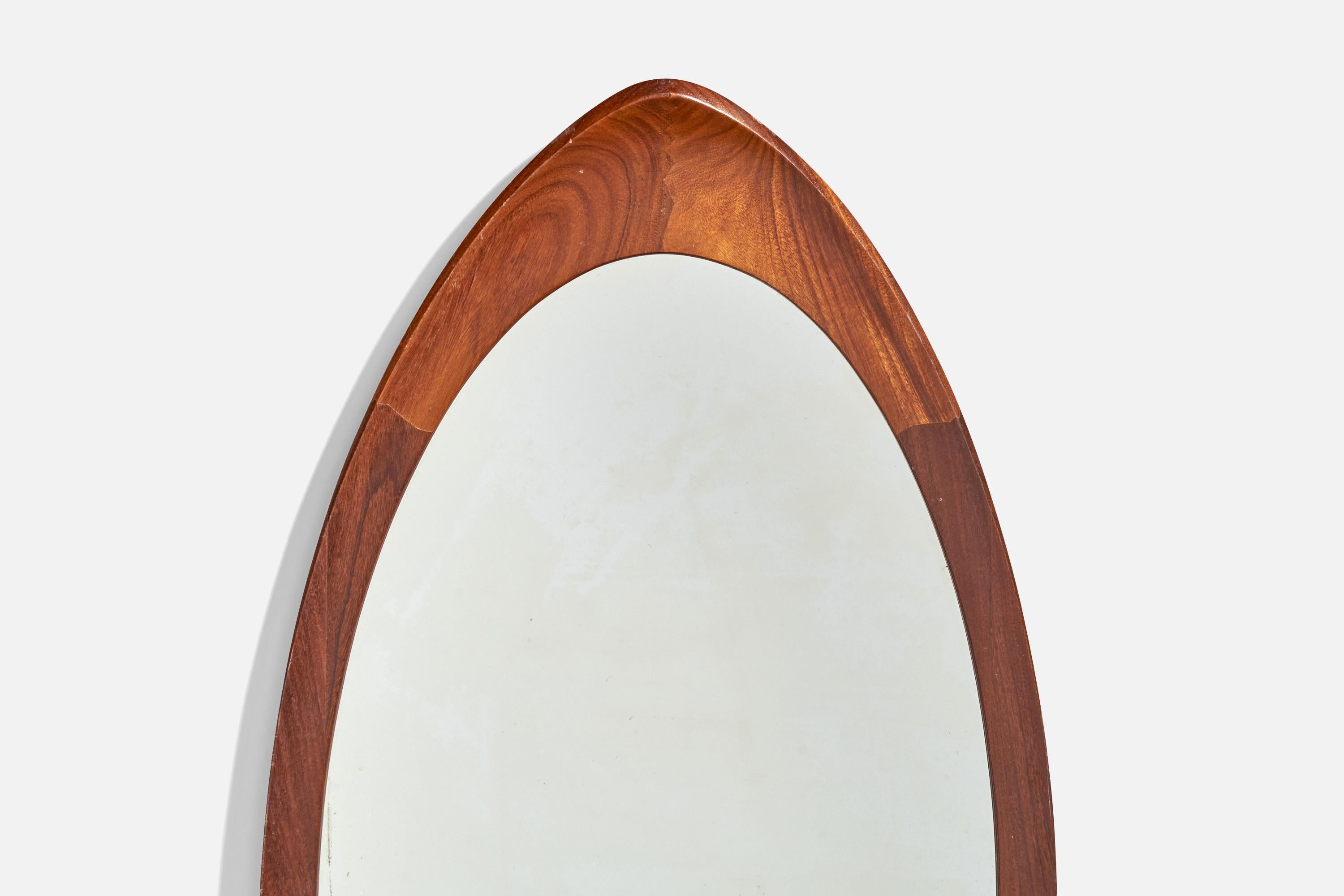 Mid-Century Modern Glas & Trä, Wall Mirror, Teak, Crystal Glass, Sweden, 1950s For Sale