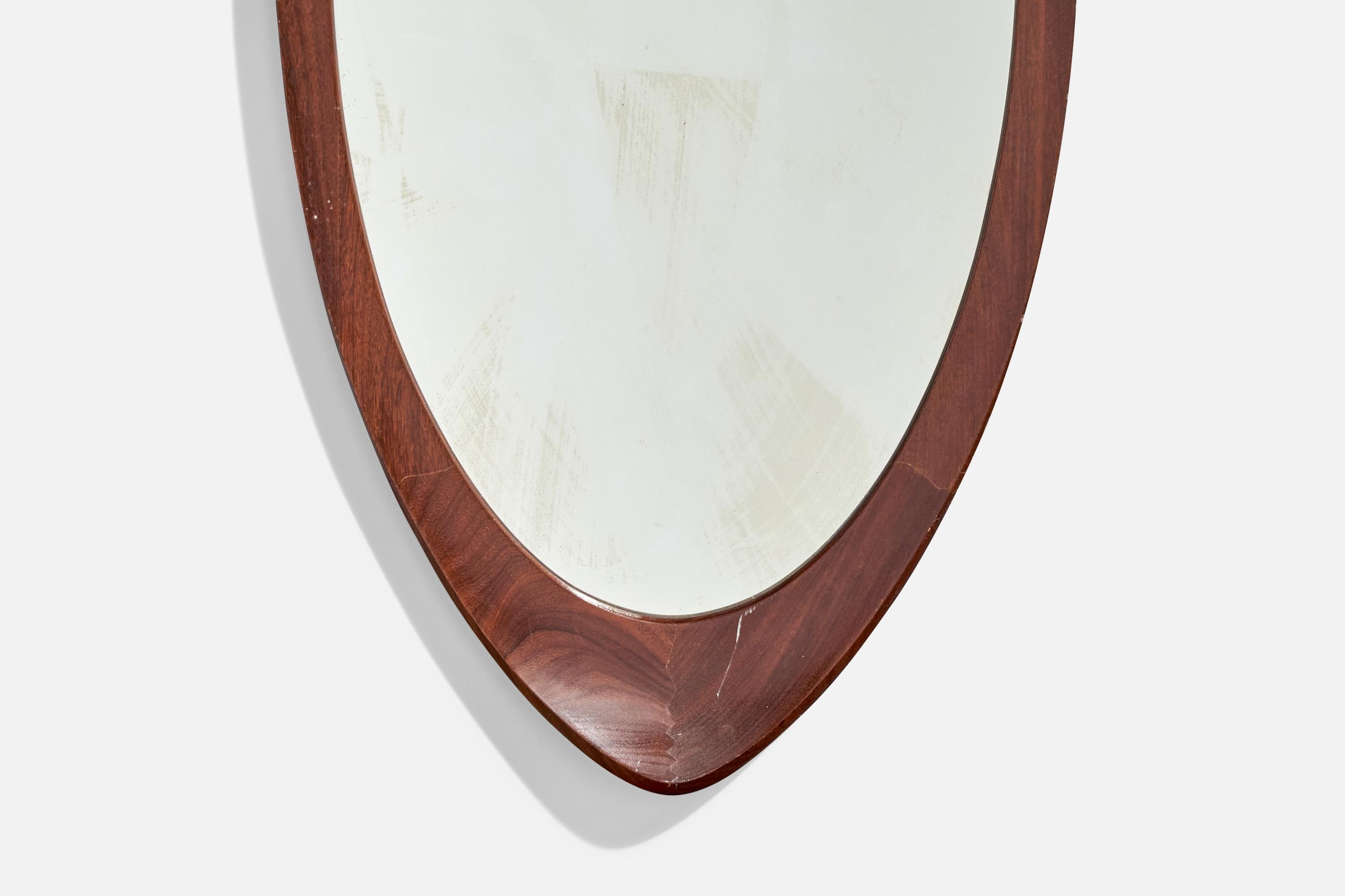 Swedish Glas & Trä, Wall Mirror, Teak, Crystal Glass, Sweden, 1950s For Sale