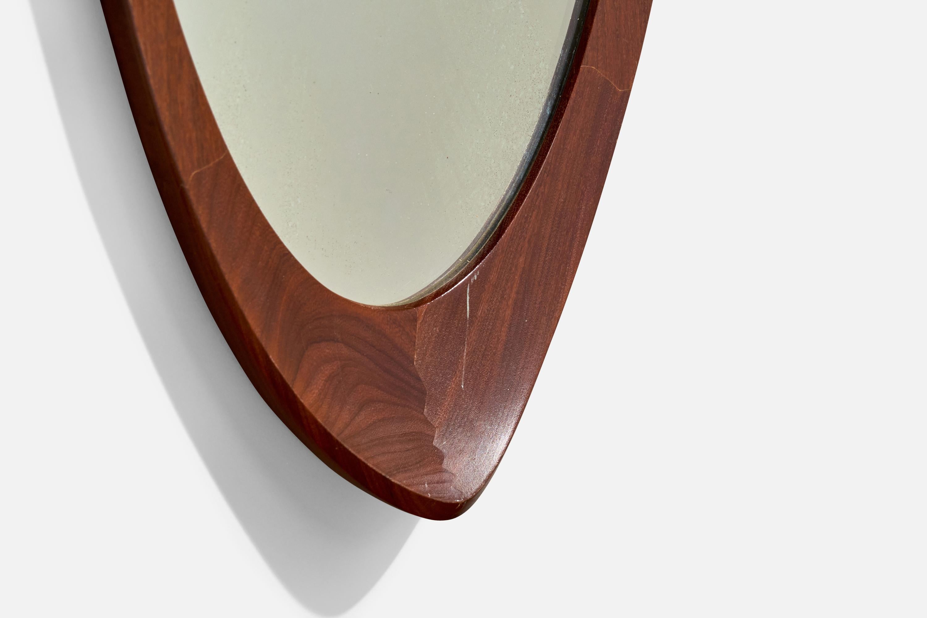 Glas & Trä, Wall Mirror, Teak, Crystal Glass, Sweden, 1950s In Fair Condition For Sale In High Point, NC
