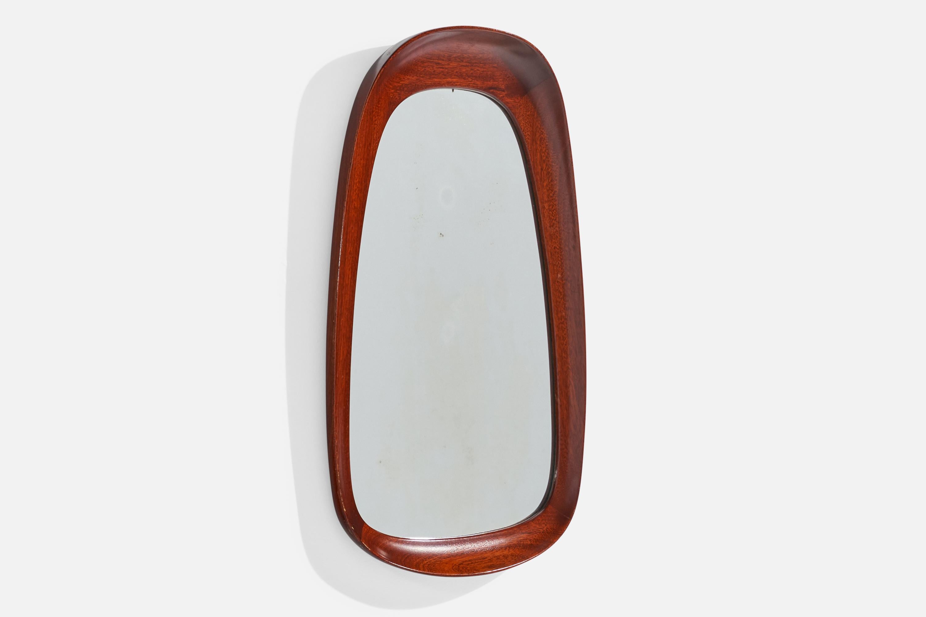 Mid-Century Modern Glas & Trä, Wall Mirror, Teak, Crystal Glass, Sweden, 1950s For Sale