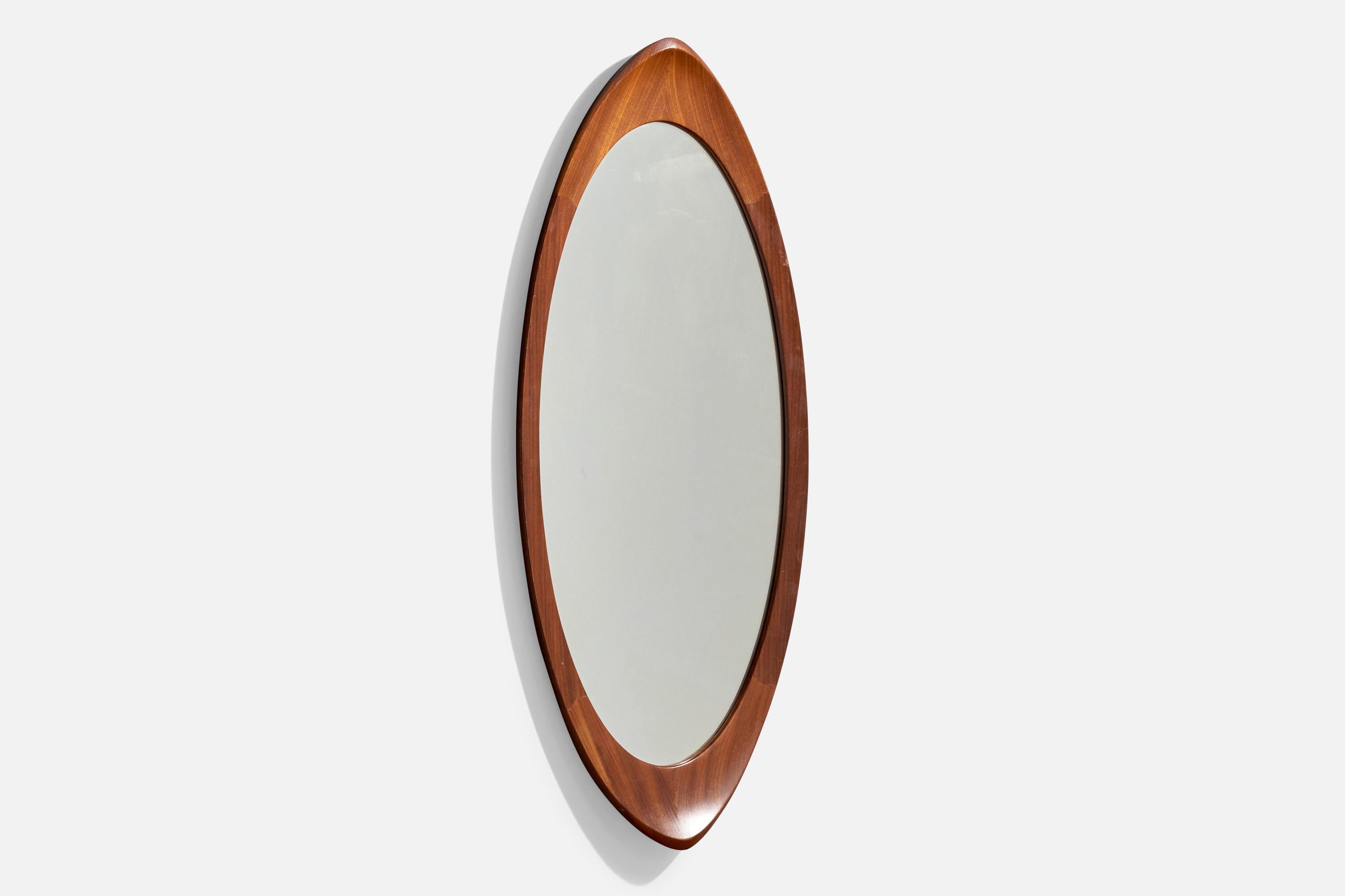 Mid-Century Modern Glas & Trä, Miroir mural, Teck, Verre de cristal, Suède, années 1950 en vente