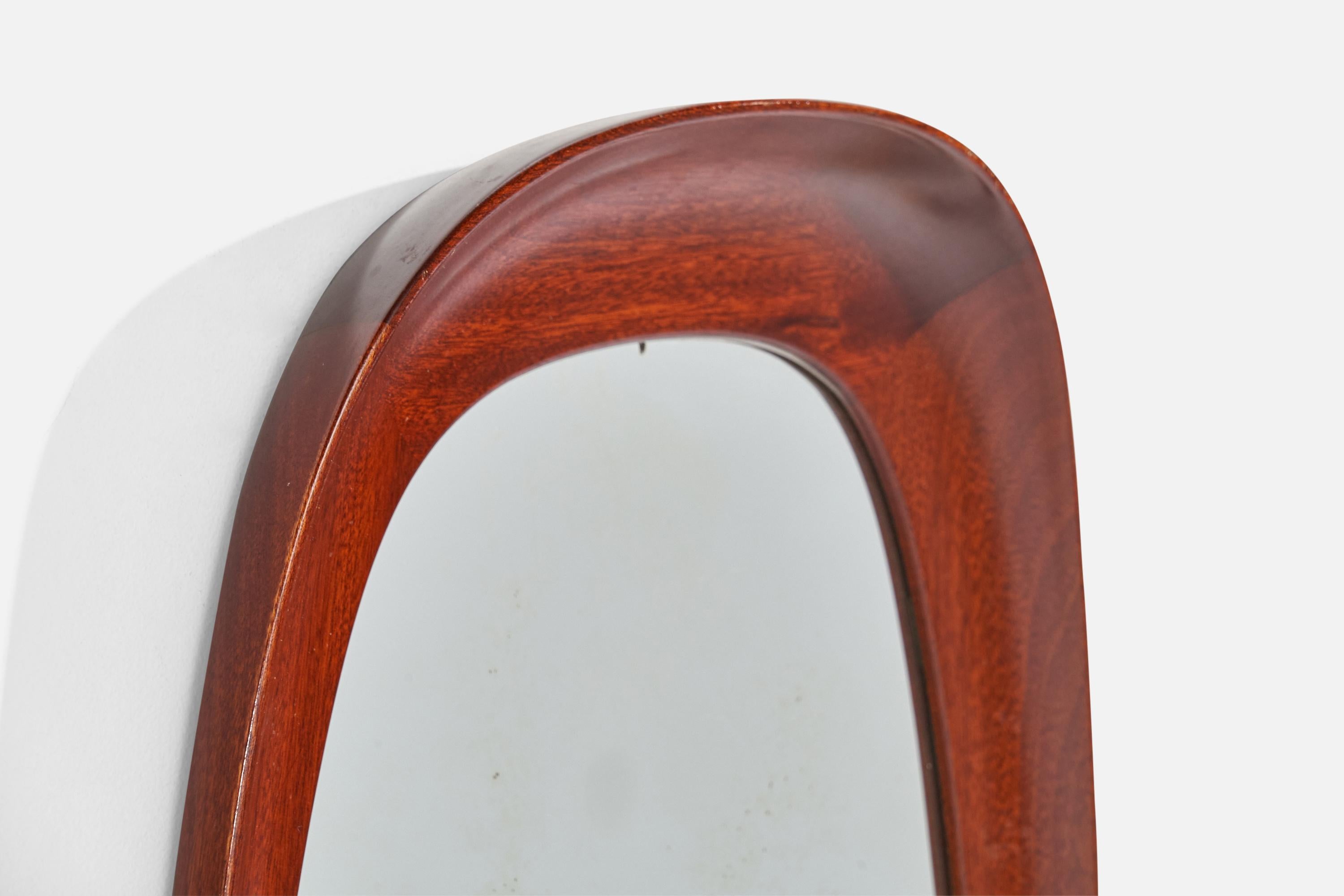 Swedish Glas & Trä, Wall Mirror, Teak, Crystal Glass, Sweden, 1950s For Sale