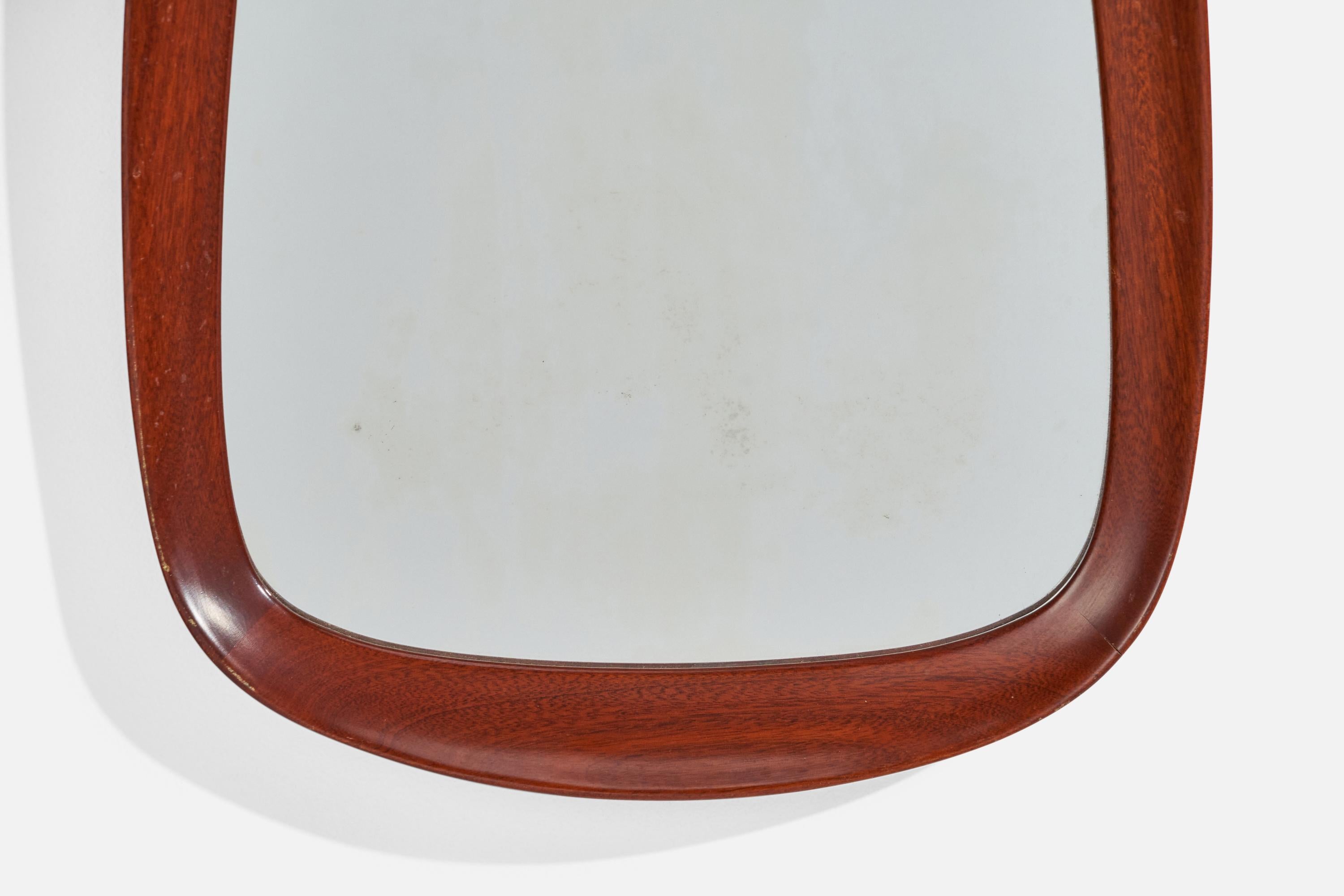 Glas & Trä, Wandspiegel, Teakholz, Kristallglas, Schweden, 1950er Jahre (Mitte des 20. Jahrhunderts)