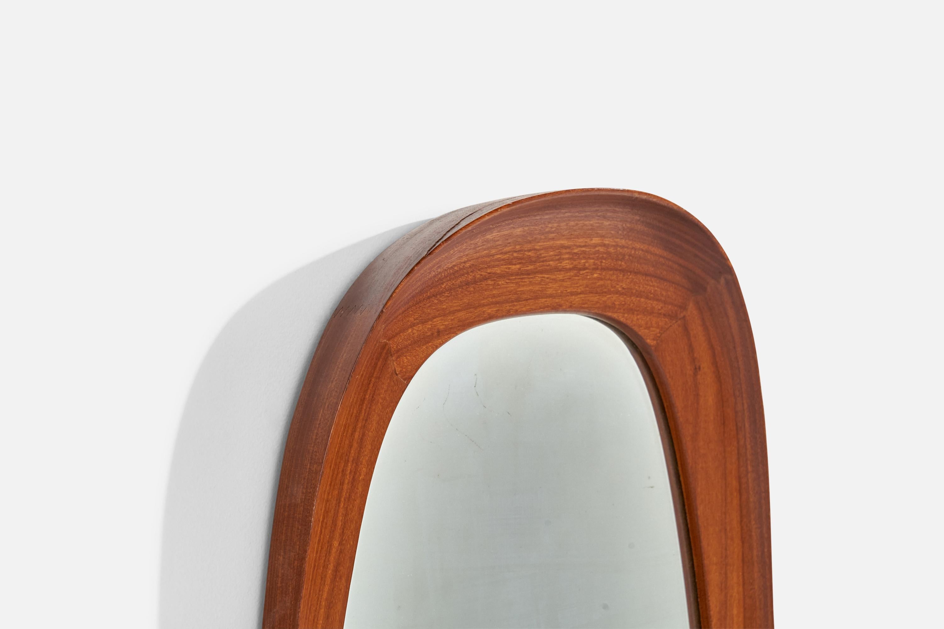 Italian Glas & Trä, Wall Mirror, Teak, Hovmantorp, Sweden, 1950s For Sale