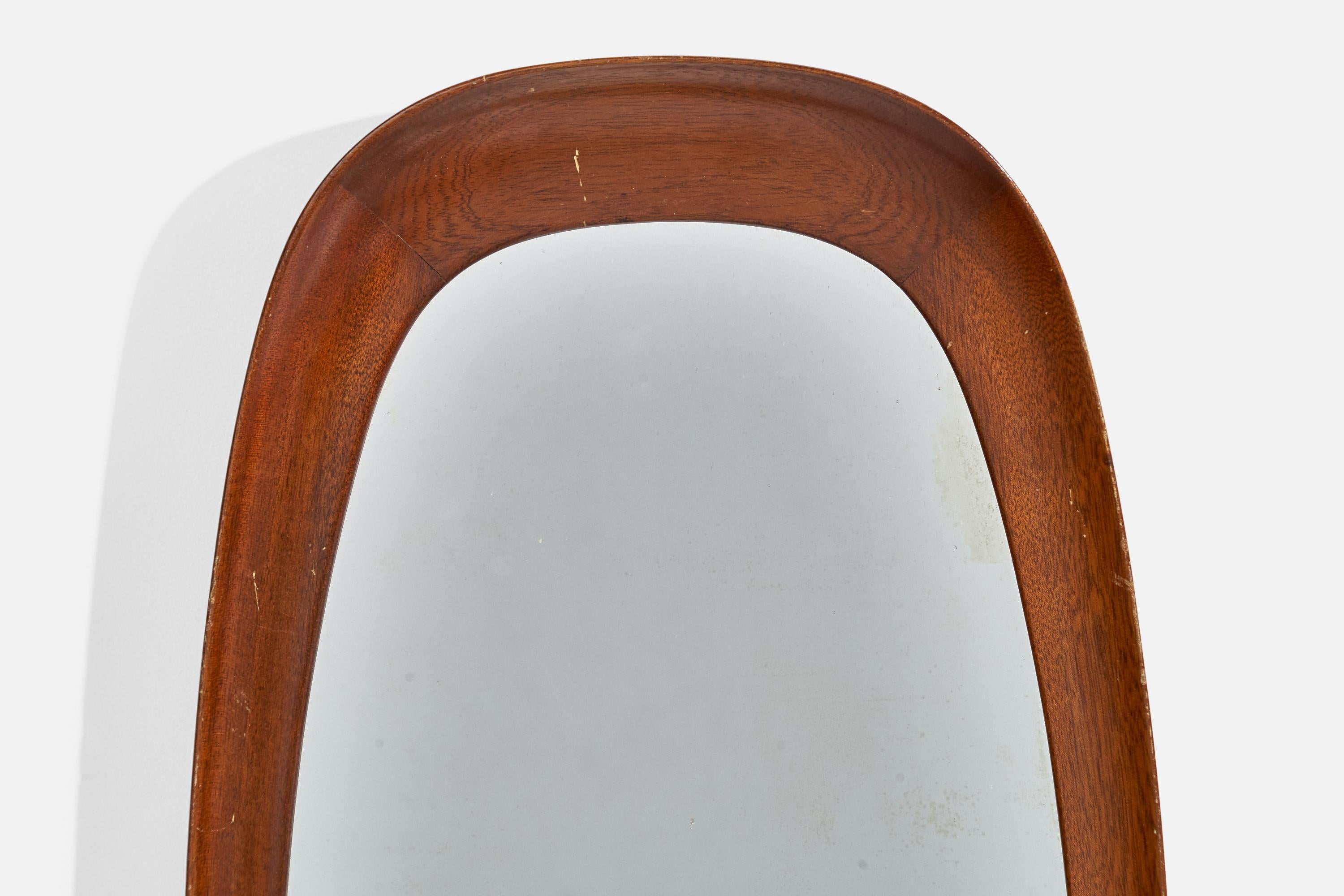 Swedish Glas & Trä, Wall Mirror, Teak, Sweden, 1950s For Sale