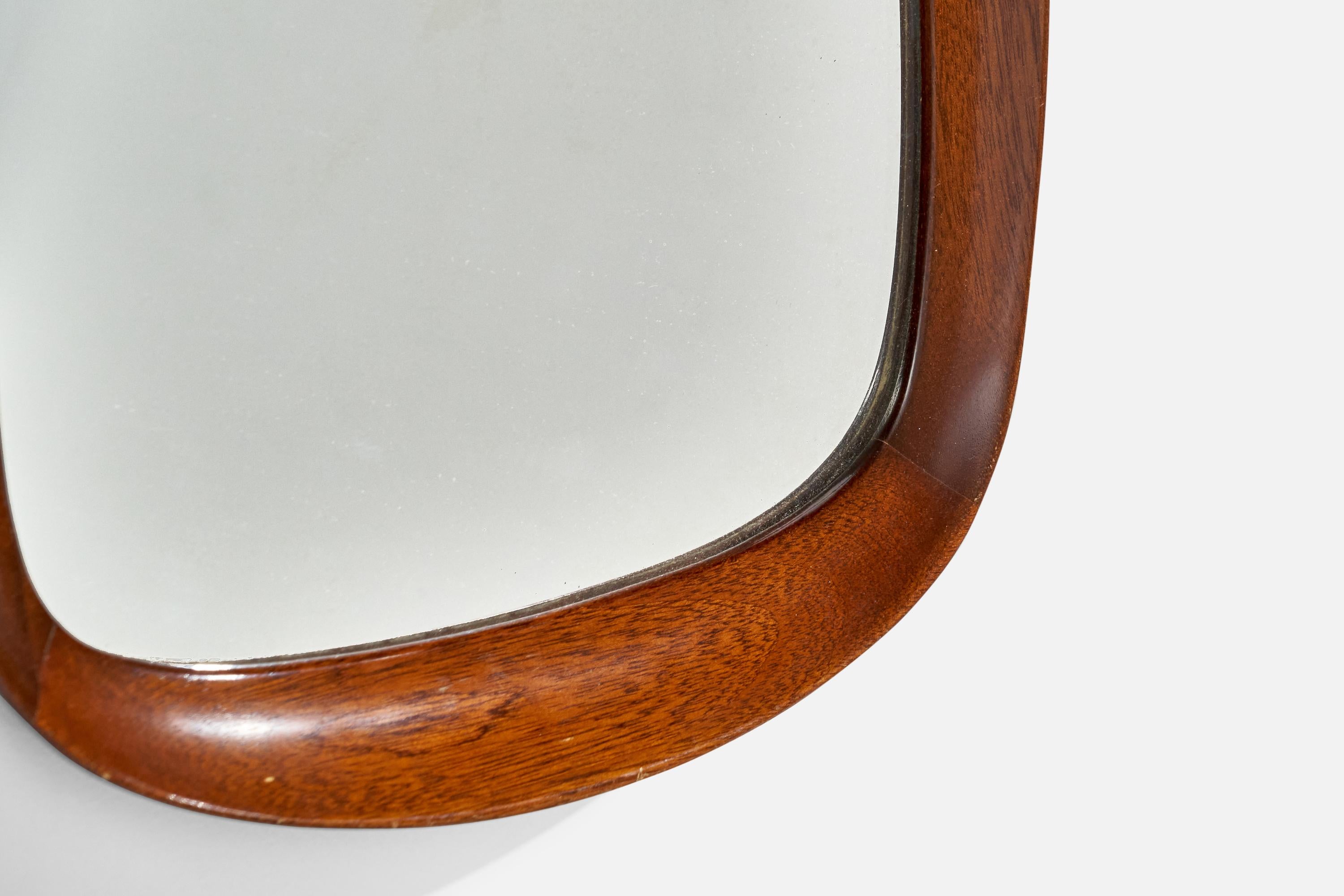 Mid-20th Century Glas & Trä, Wall Mirror, Teak, Sweden, 1950s For Sale