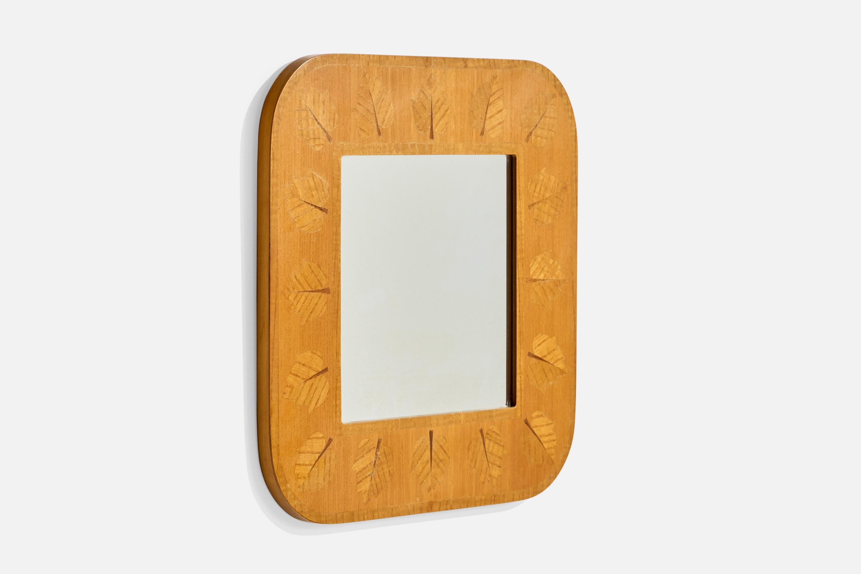 Swedish Glas & Trä, Wall Mirror, Wood, Sweden, 1960s For Sale
