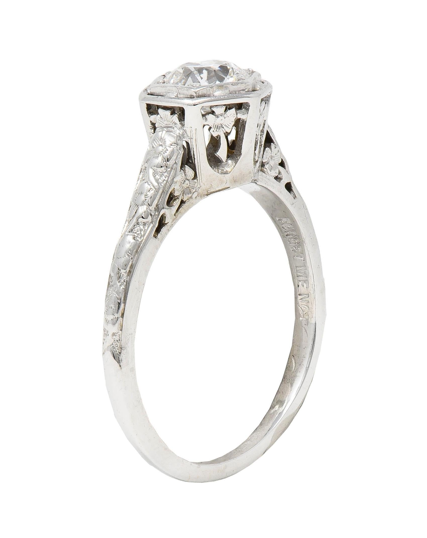 Glaser Bros. Art Deco European Diamond 18K Gold Vintage Floral Engagement Ring For Sale 6