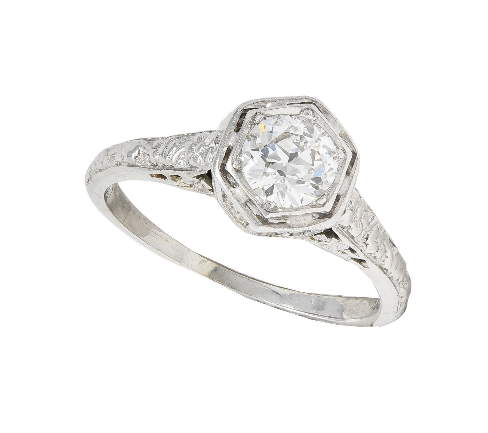 Glaser Bros. Art Deco European Diamond 18K Gold Vintage Floral Engagement Ring For Sale 7