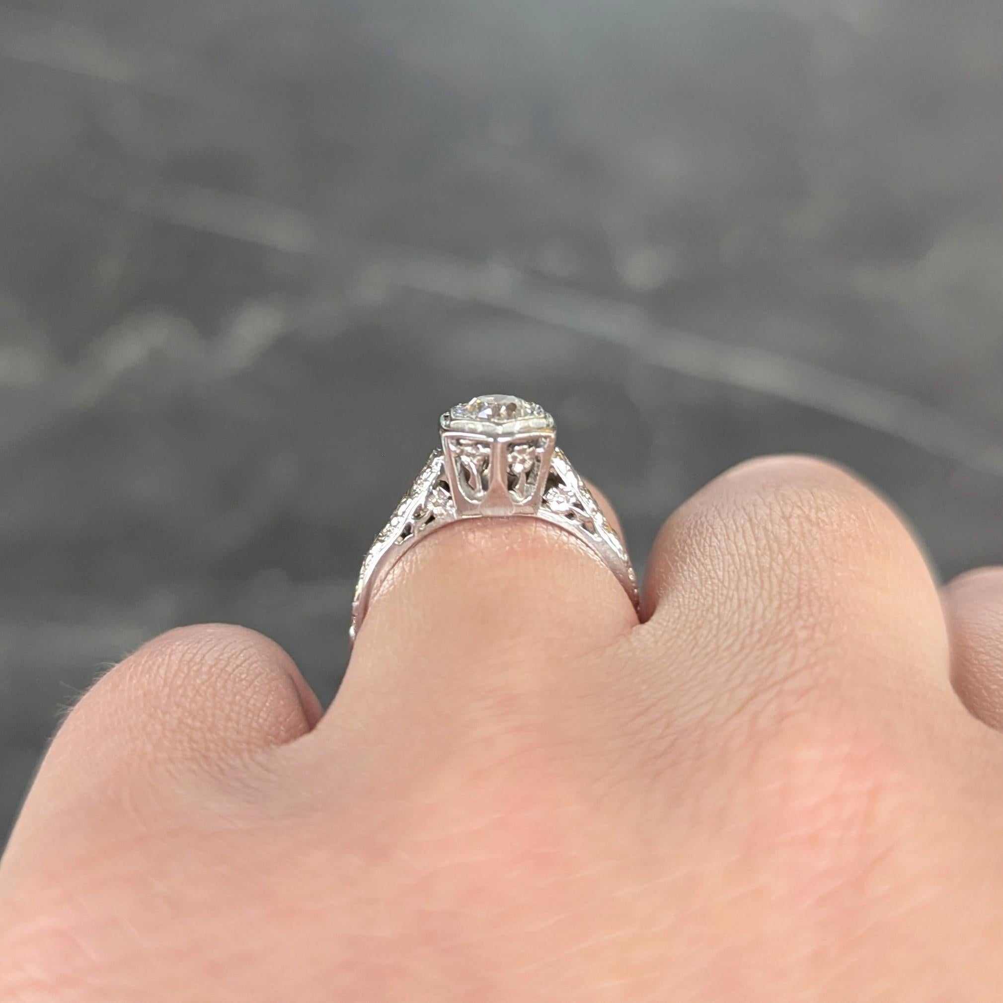 Glaser Bros. Art Deco European Diamond 18K Gold Vintage Floral Engagement Ring For Sale 8