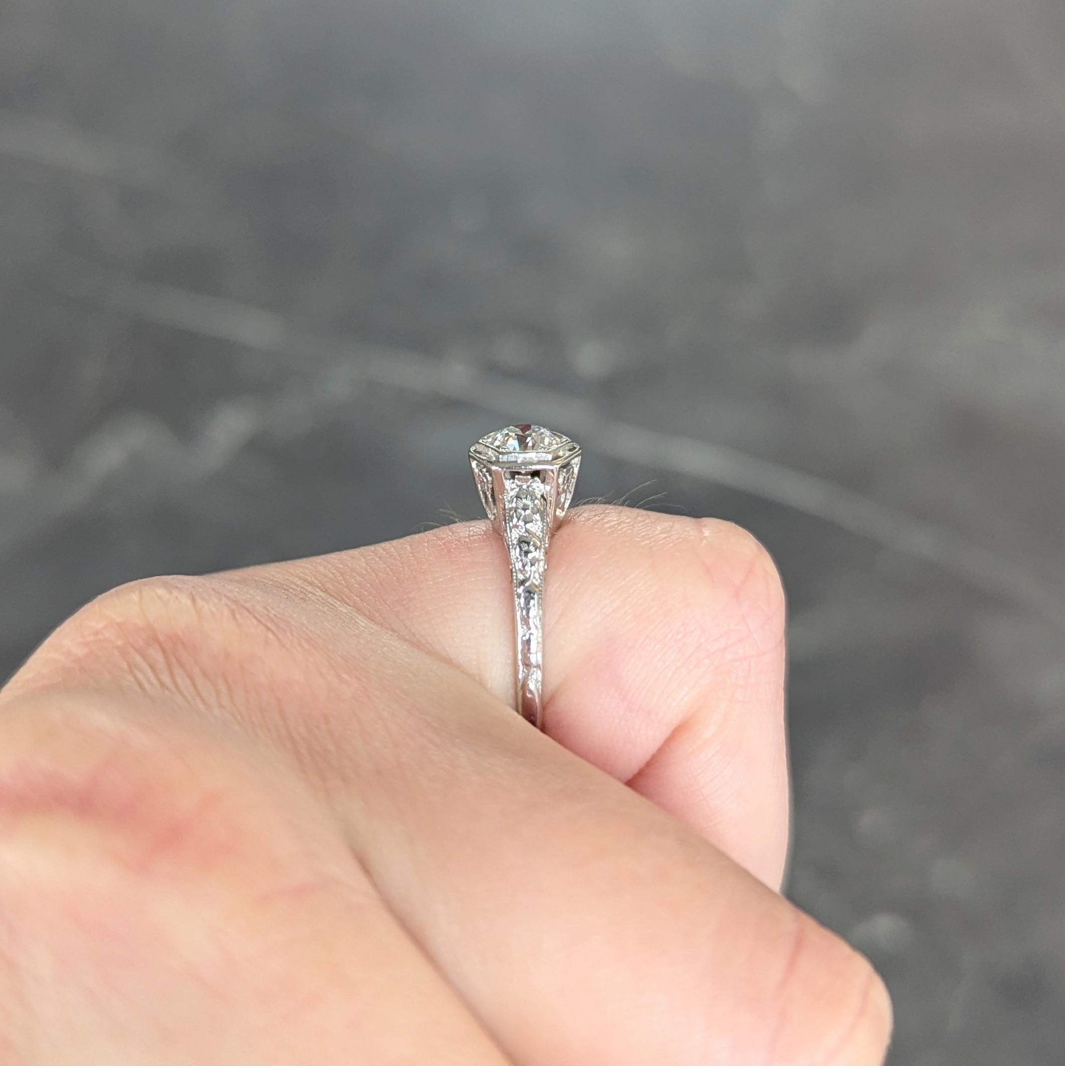 Glaser Bros. Art Deco European Diamond 18K Gold Vintage Floral Engagement Ring For Sale 9