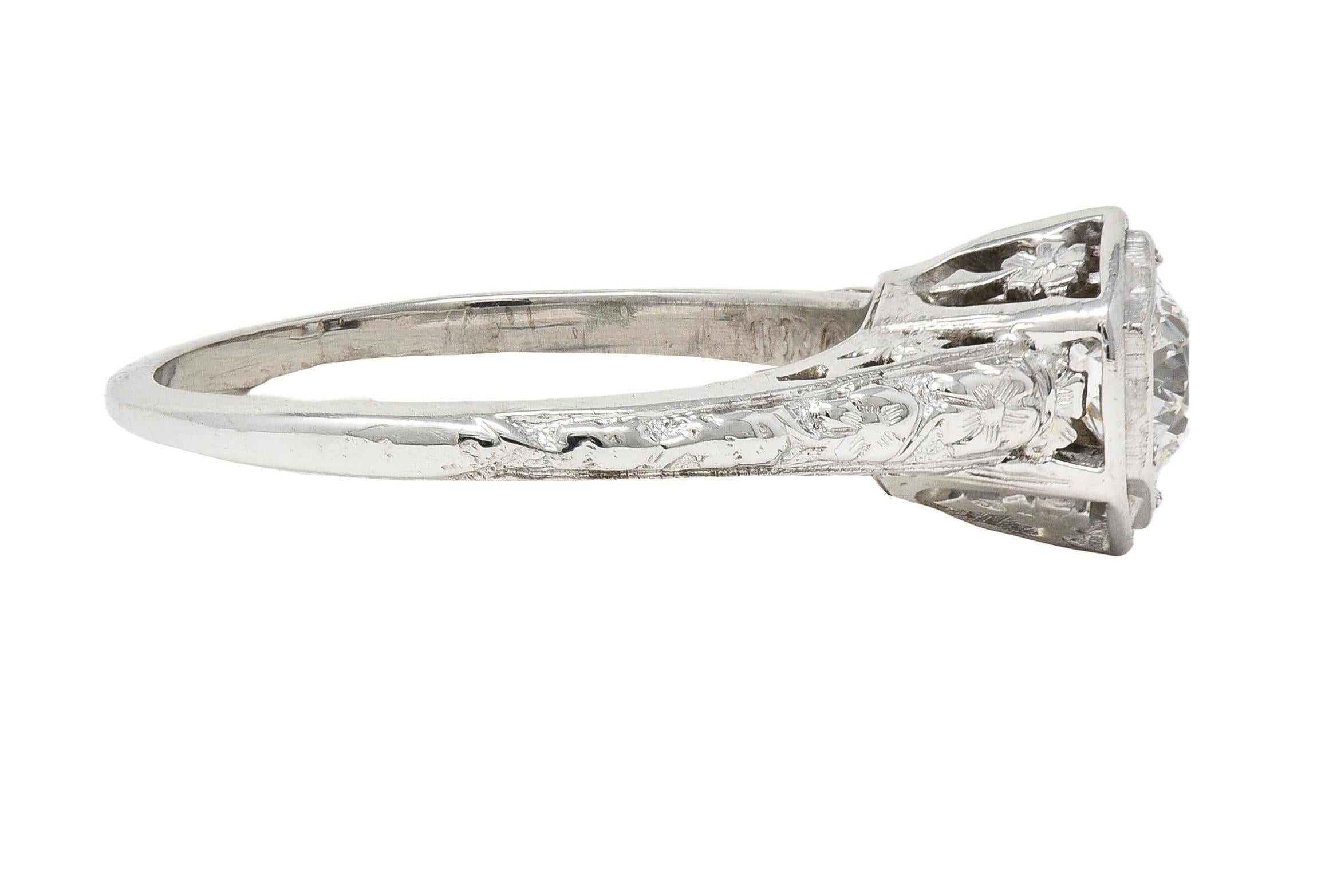 Women's or Men's Glaser Bros. Art Deco European Diamond 18K Gold Vintage Floral Engagement Ring For Sale