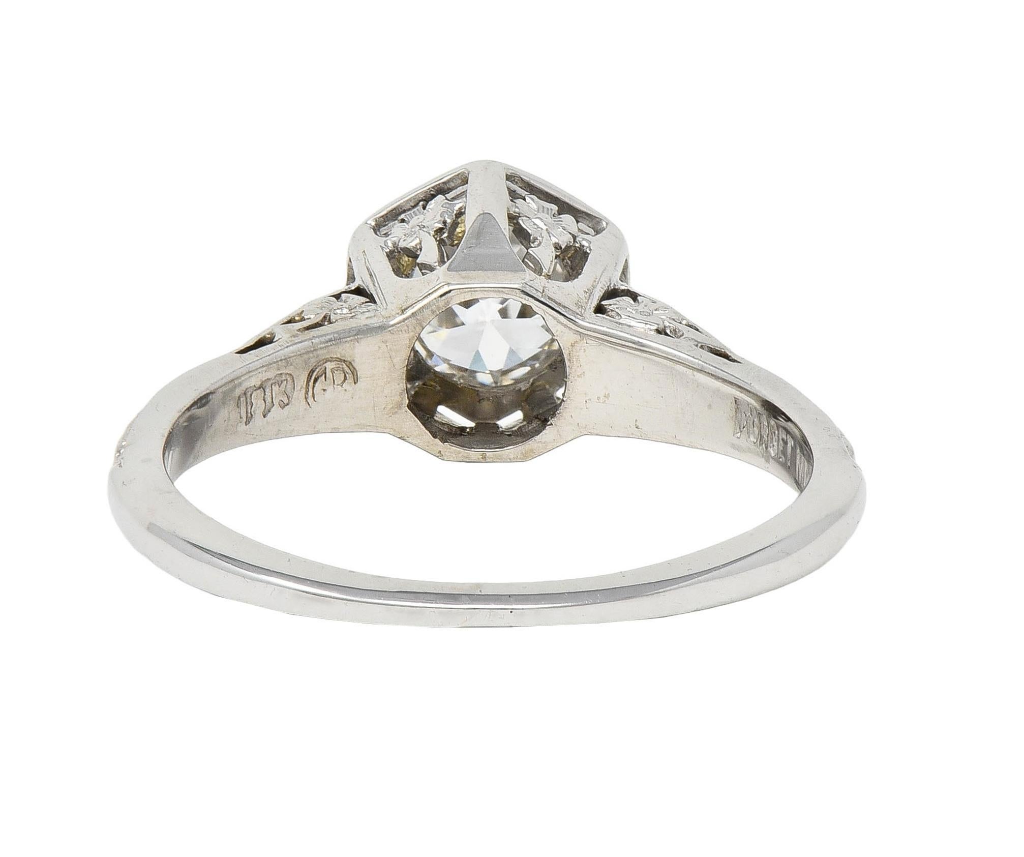 Glaser Bros. Art Deco European Diamond 18K Gold Vintage Floral Engagement Ring For Sale 1