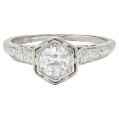 Glaser Bros. Art Deco European Diamond 18K Gold Vintage Floral Engagement Ring