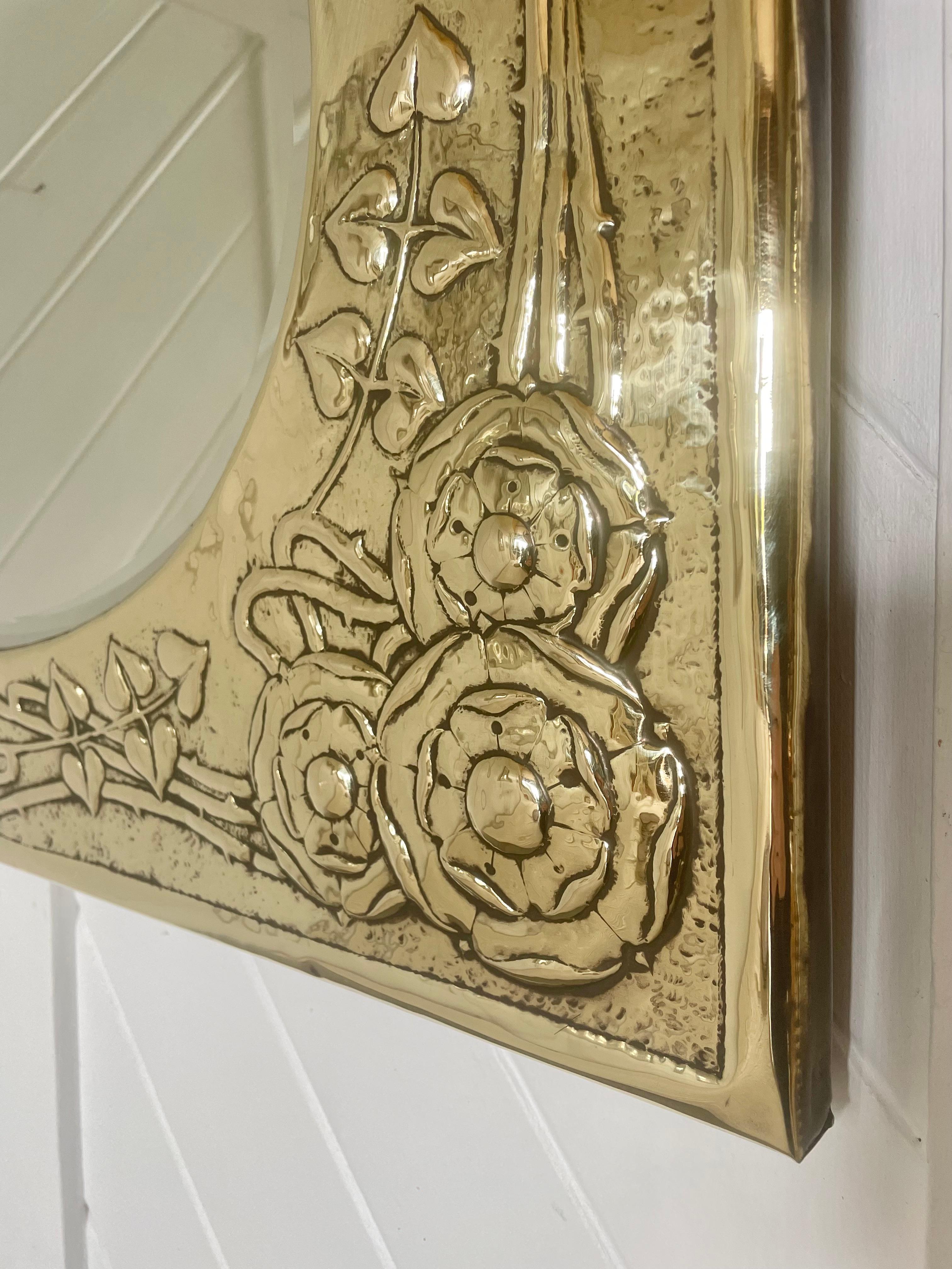 British Glasgow School Arts and Crafts brass framed Mirror For Sale