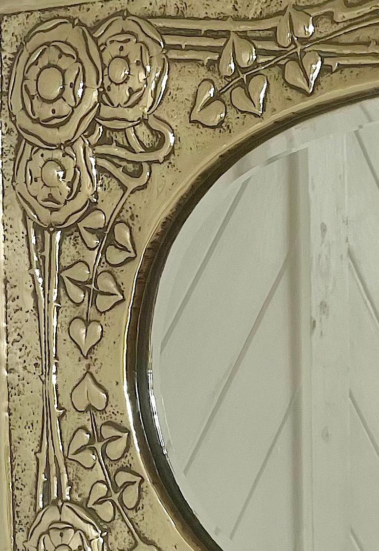 Hammered Glasgow School Arts and Crafts brass framed Mirror For Sale
