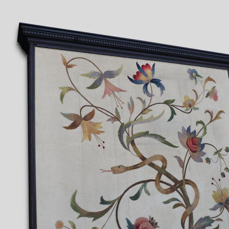 Embroidered Glasgow School Arts & Crafts Oak and Crewelwork Fire Surround, circa 1900