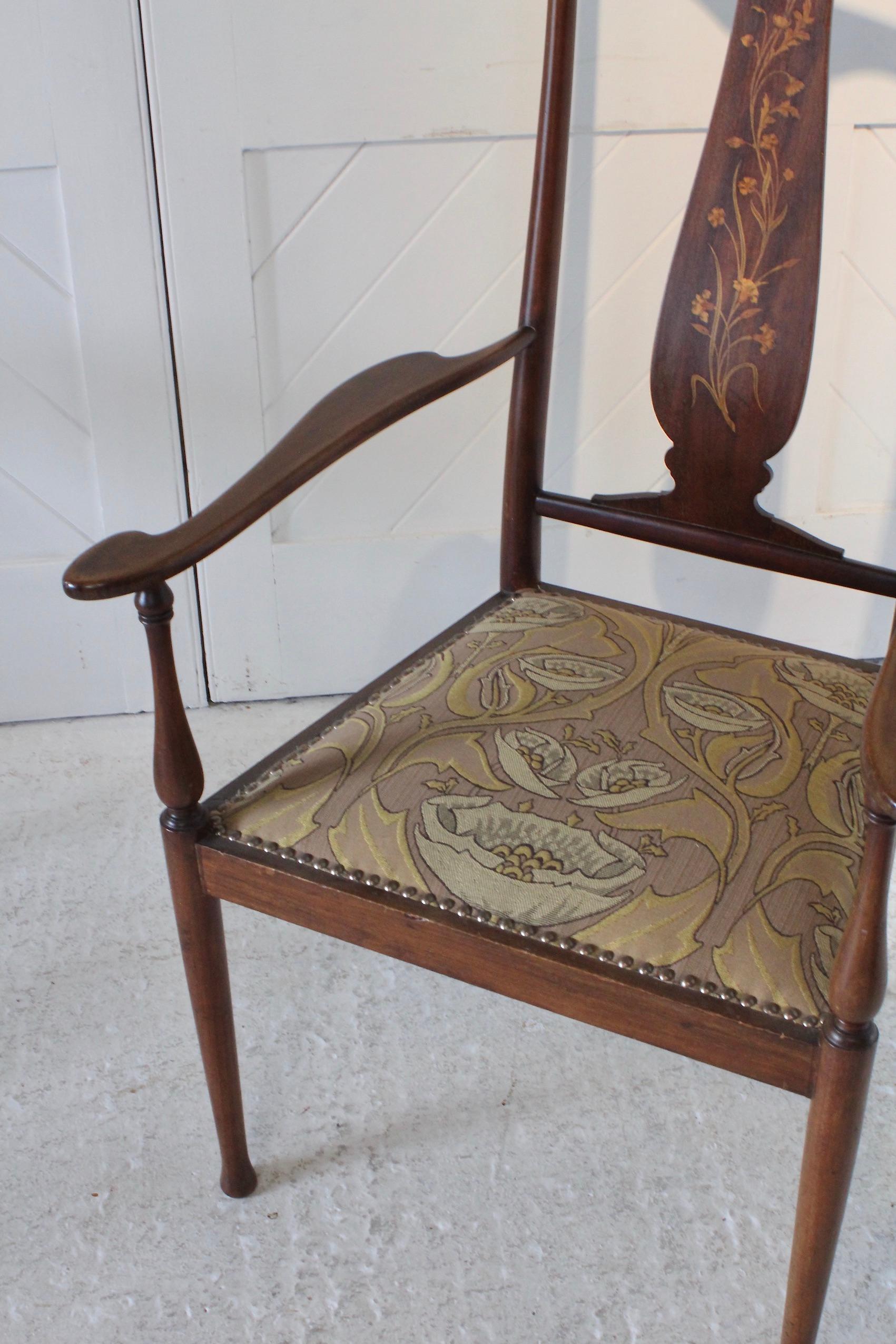 Arts and Crafts Glasgow School Inlaid Armchair by George Walton For Sale