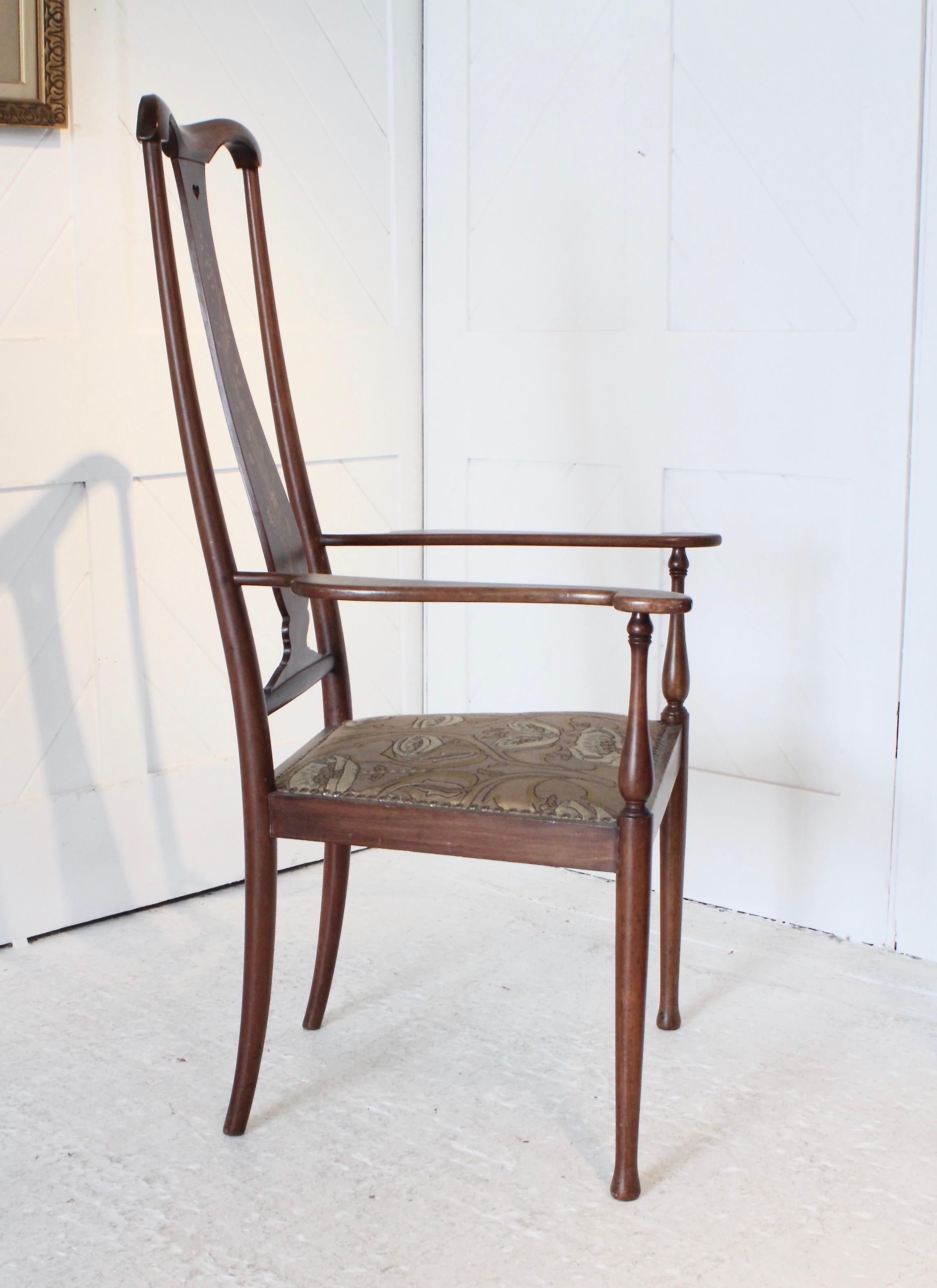 Scottish Glasgow School Inlaid Armchair by George Walton For Sale