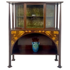 Glasgow School Mahogany Display Cabinet with Stylised Inlay Design