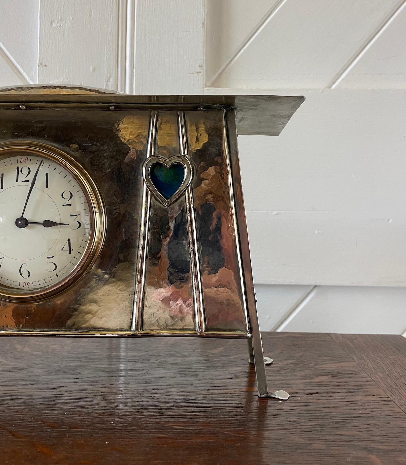 Scottish Glasgow School Mantel Clock With Inset Enamel Hearts