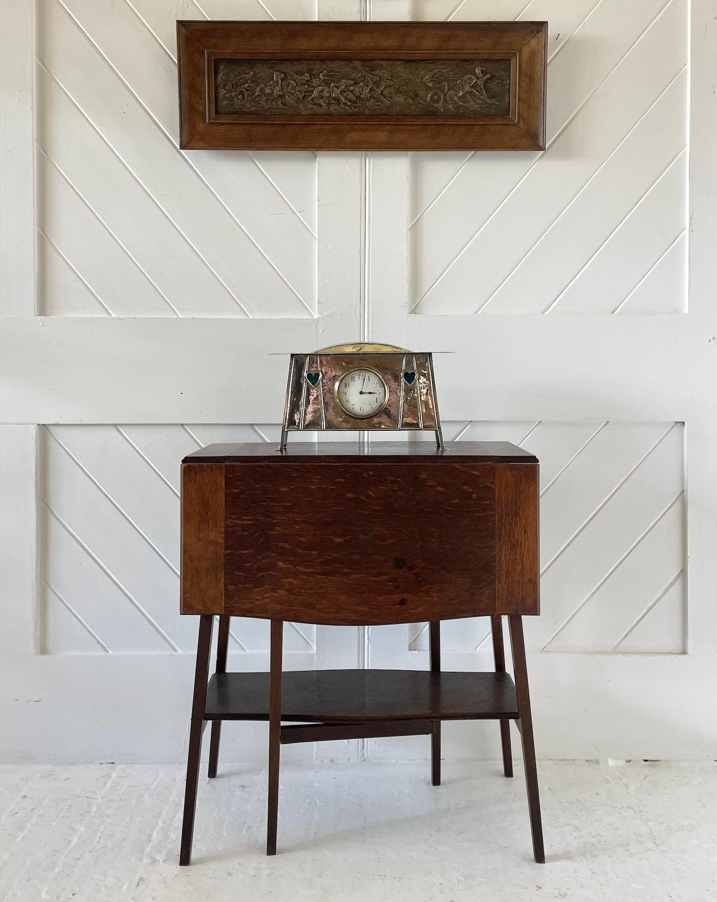 Glasgow School Mantel Clock With Inset Enamel Hearts In Good Condition In Petworth, GB