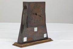 Glasgow School Patinated Brass Clock with Mother-Of-Pearl Inlaid Square Details