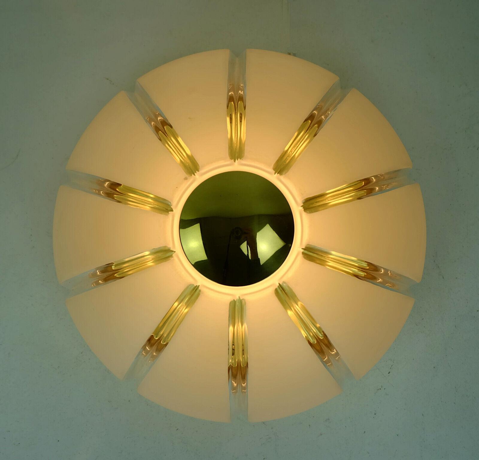 German Glashuette Limburg Ceiling Lamp Sconce Glass and Brass 1970s, 2 Available For Sale