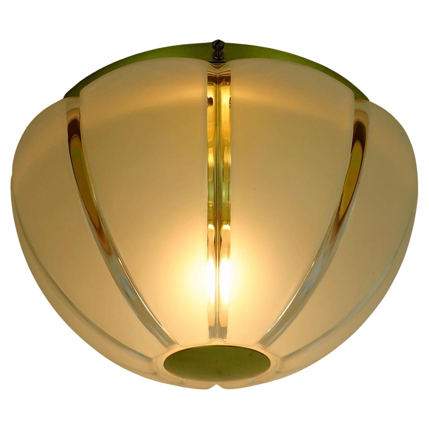 Glashuette Limburg Ceiling Lamp Sconce Glass and Brass 1970s, 2 Available