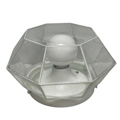 Glashuette Limburg Geometric Flush Mount Light White & Clear Glass 1970s