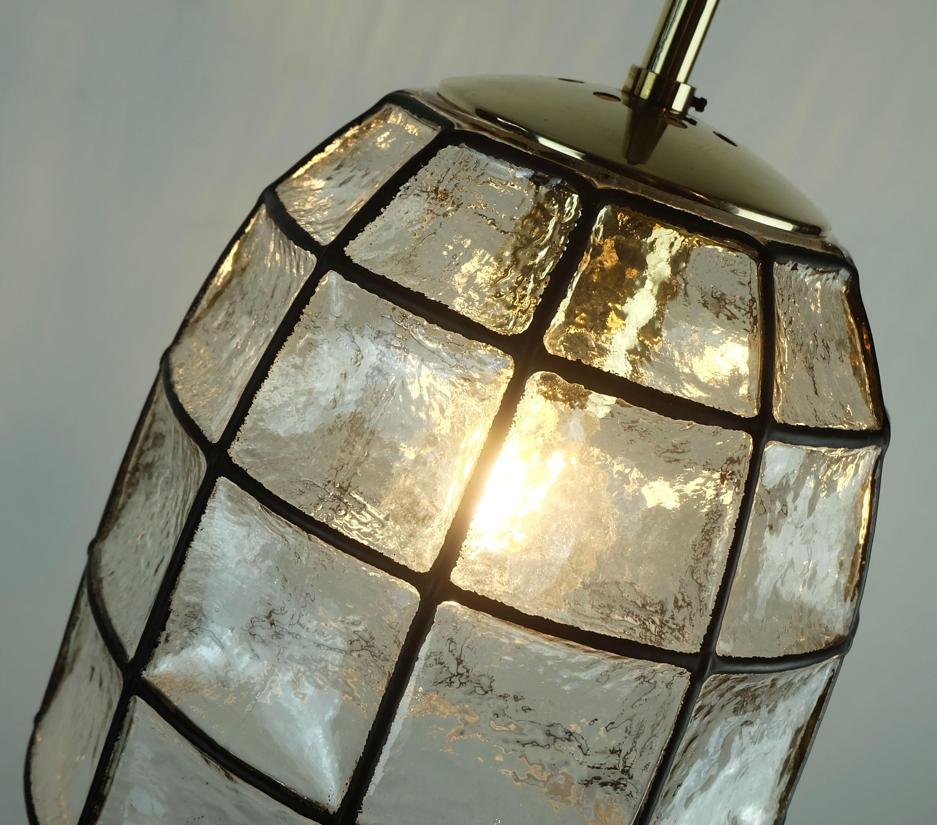 Ottone Lampada a sospensione in vetro glashuette Limburg 1960's 70's modello 4184 in vendita