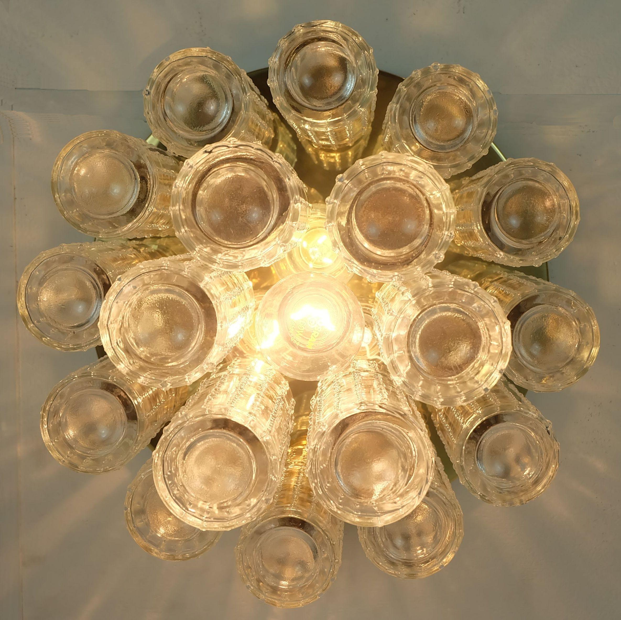 glashuette limburg mid century CEILING LIGHT plafonnier avec 18 tubes en verre en vente 4