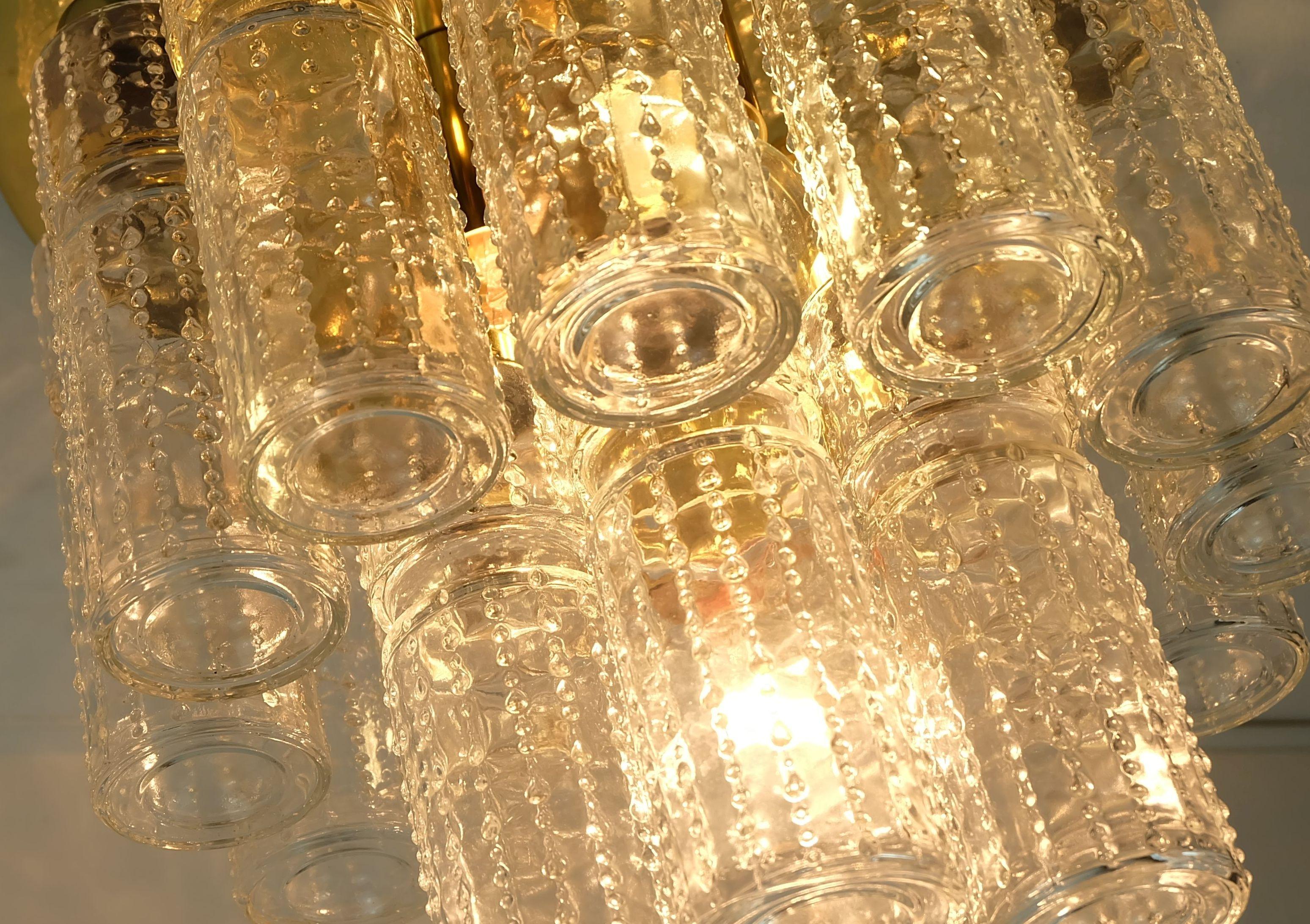 Mid-Century Modern glashuette limburg mid century CEILING LIGHT plafonnier avec 18 tubes en verre en vente