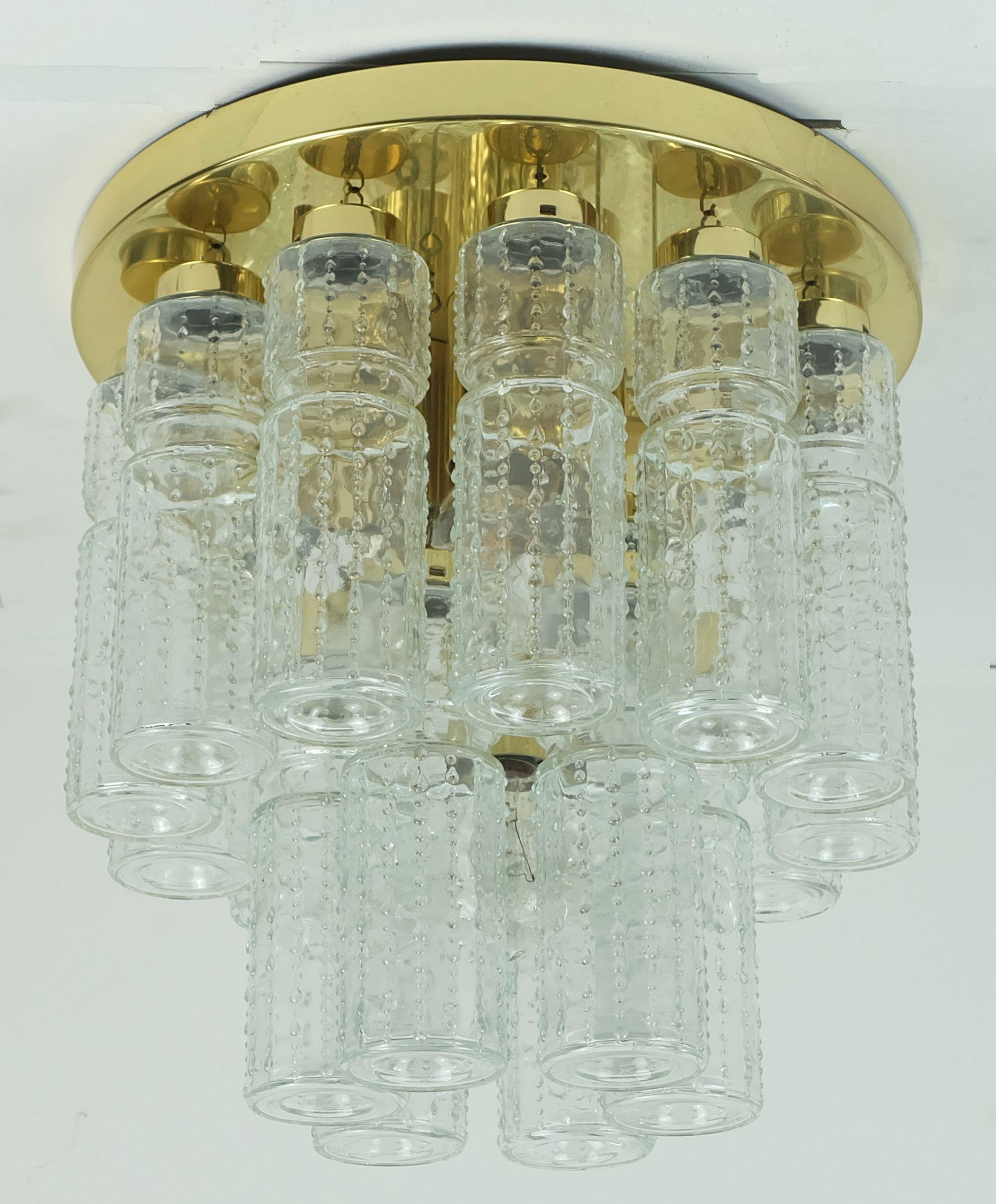 glashuette limburg mid century CEILING LIGHT plafonnier avec 18 tubes en verre Bon état - En vente à Mannheim, DE