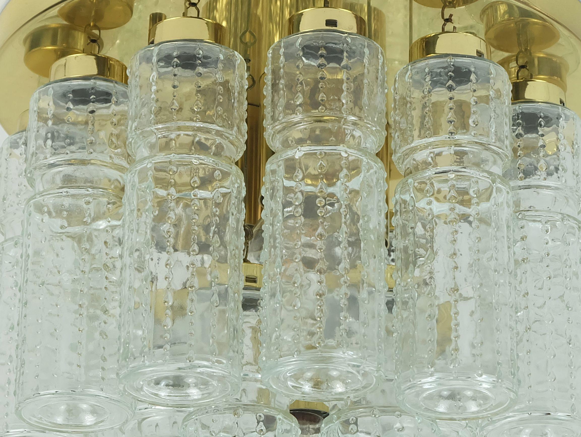 Milieu du XXe siècle glashuette limburg mid century CEILING LIGHT plafonnier avec 18 tubes en verre en vente
