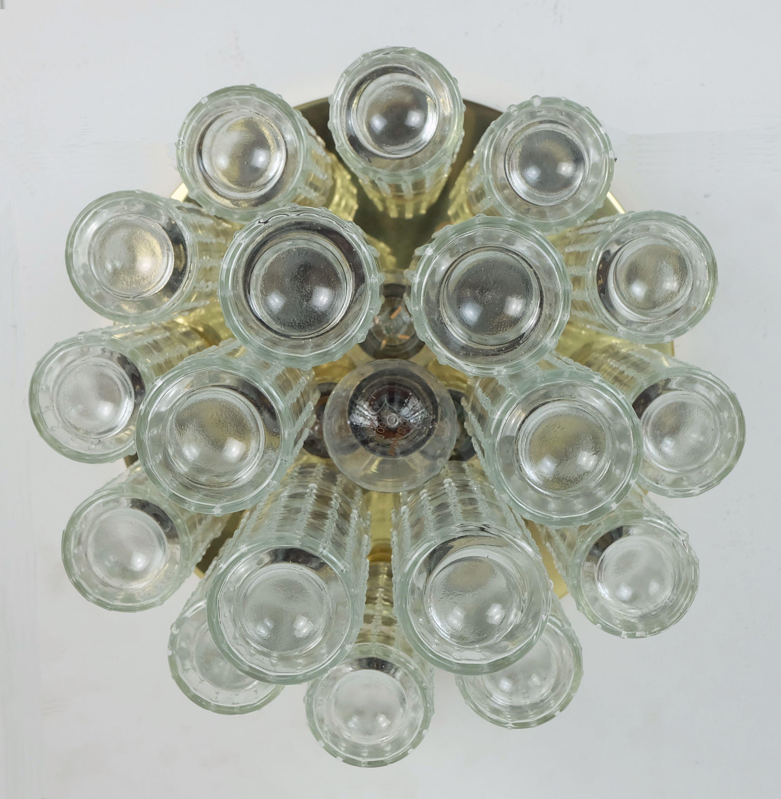 glashuette limburg mid century CEILING LIGHT plafonnier avec 18 tubes en verre en vente 1