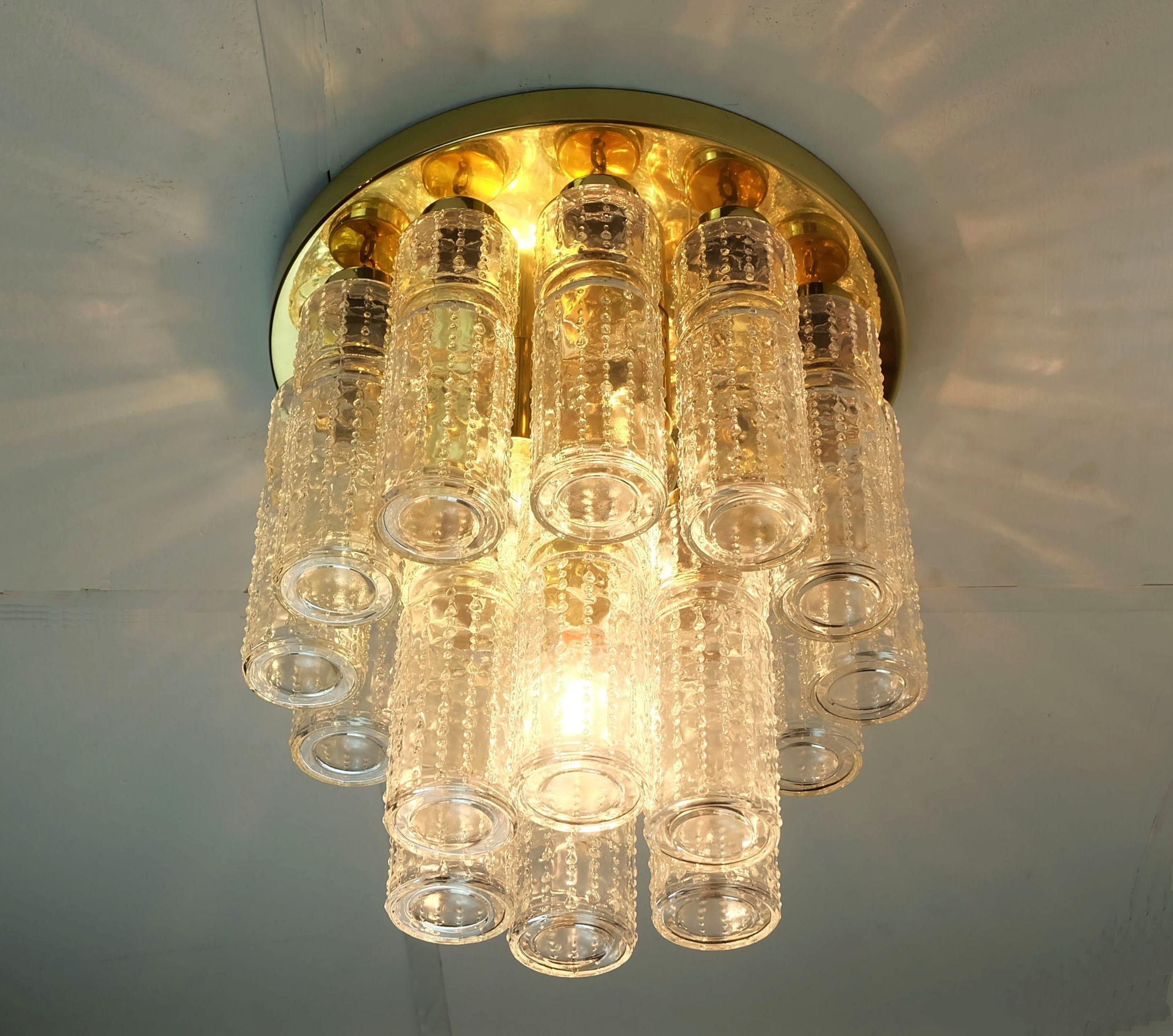 glashuette limburg mid century CEILING LIGHT plafonnier avec 18 tubes en verre en vente 2