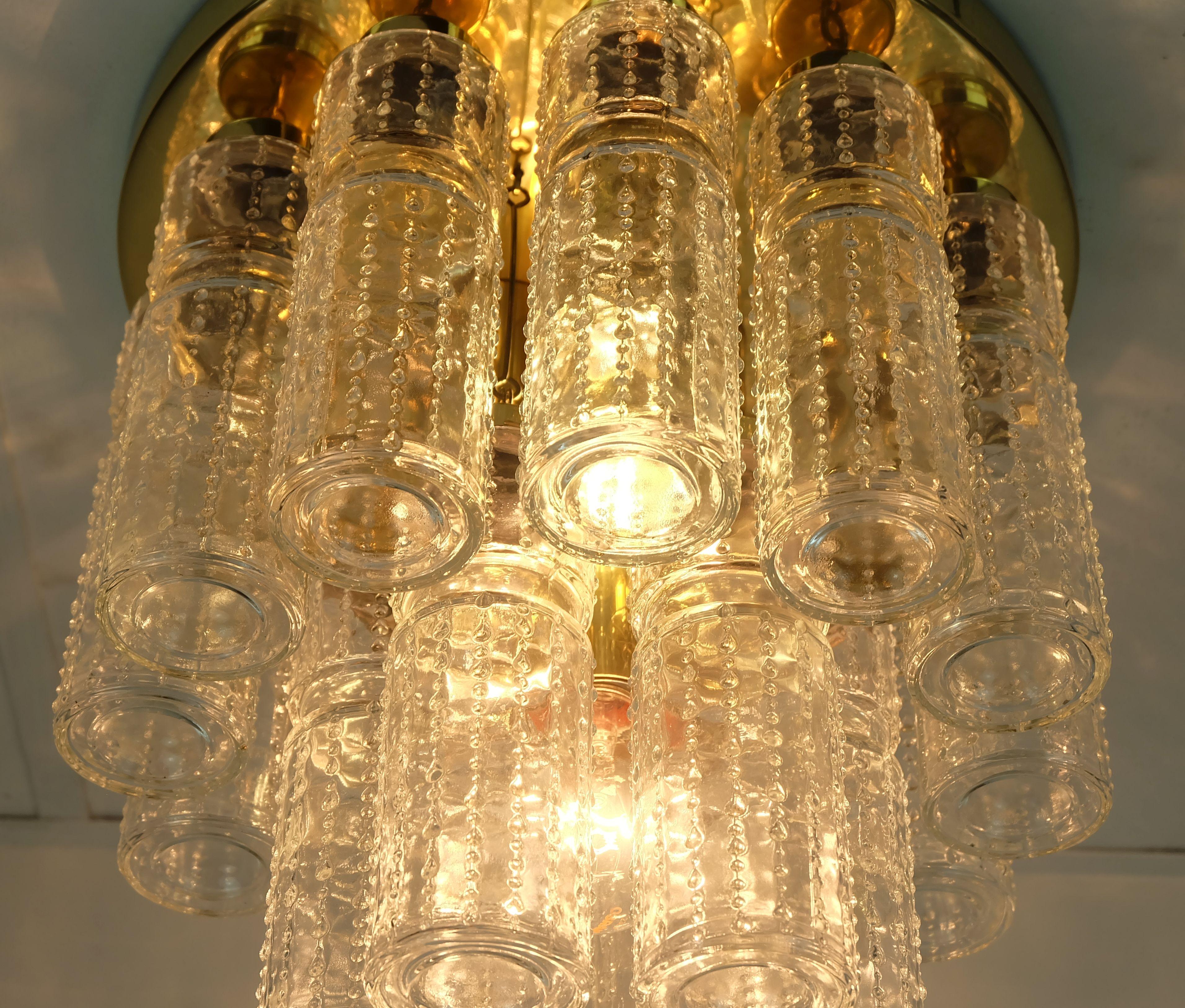 glashuette limburg mid century CEILING LIGHT plafonnier avec 18 tubes en verre en vente 3