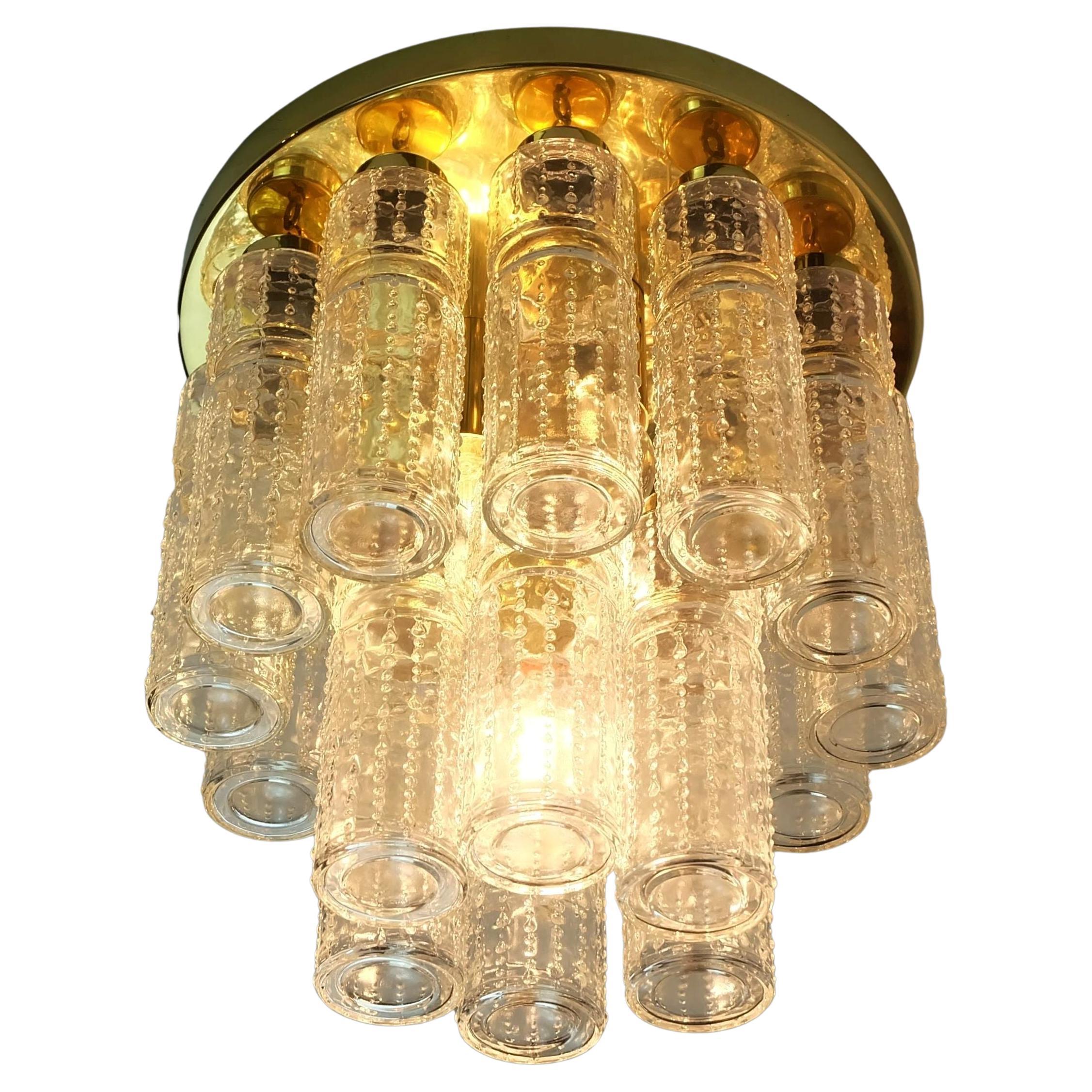 glashuette limburg mid century CEILING LIGHT plafonnier avec 18 tubes en verre en vente